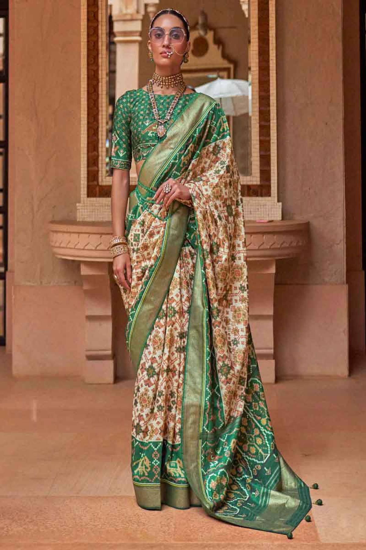 Cream Color Silk Lace Border Saree