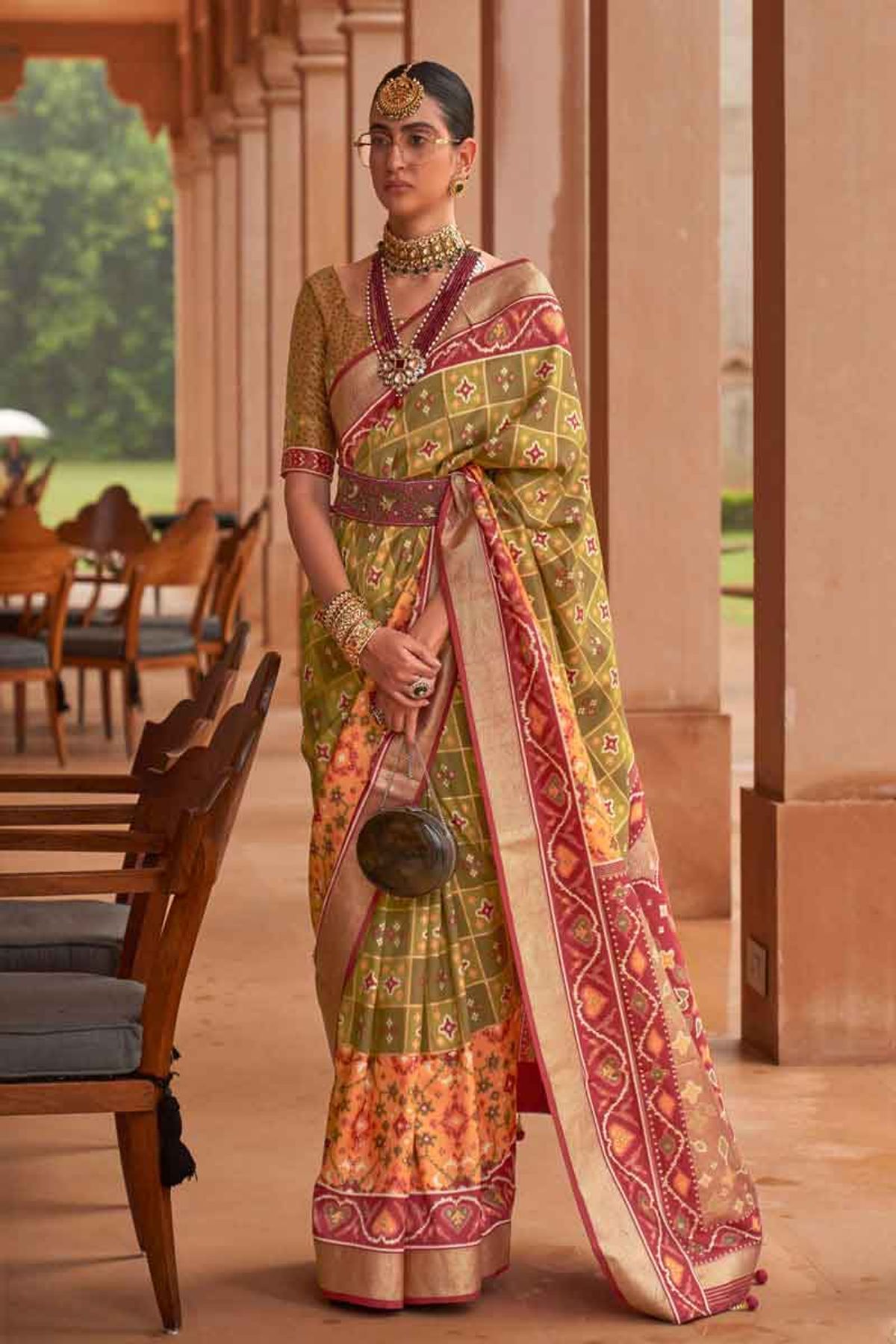 Light green silk patola print saree 5818 | Saree designs, Digital dress,  Green silk