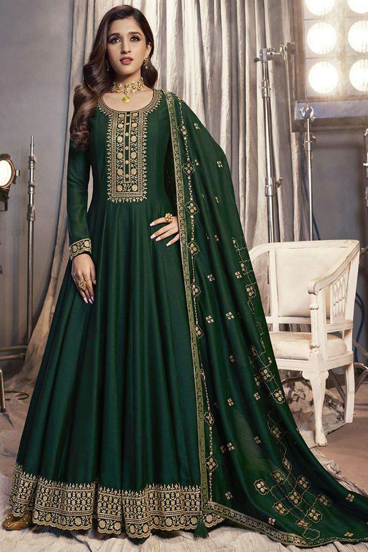 Green Long Churidar Suit Salwar Pant In Georgette SAF118370 –  ShreeFashionWear