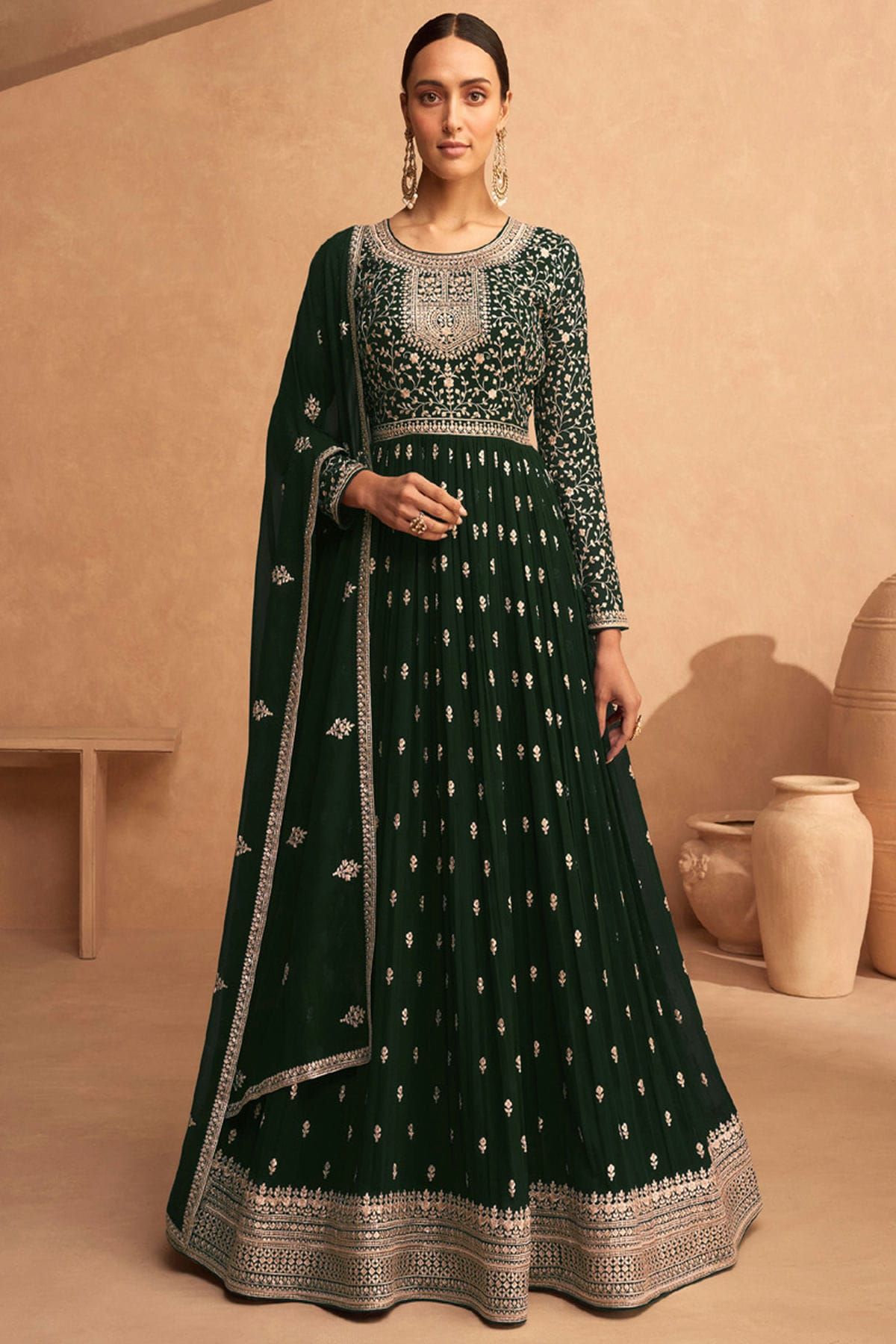 Embroidered Georgette Semi Stitched Churidar Suit Sm04450812