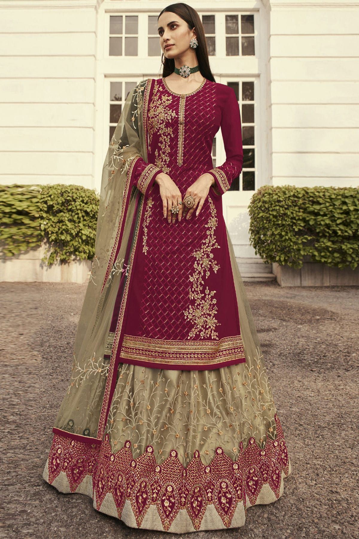 Embellished Chinon Light Peach Semi Stitched Sharara Suit Set | MARIA-1522  | Cilory.com