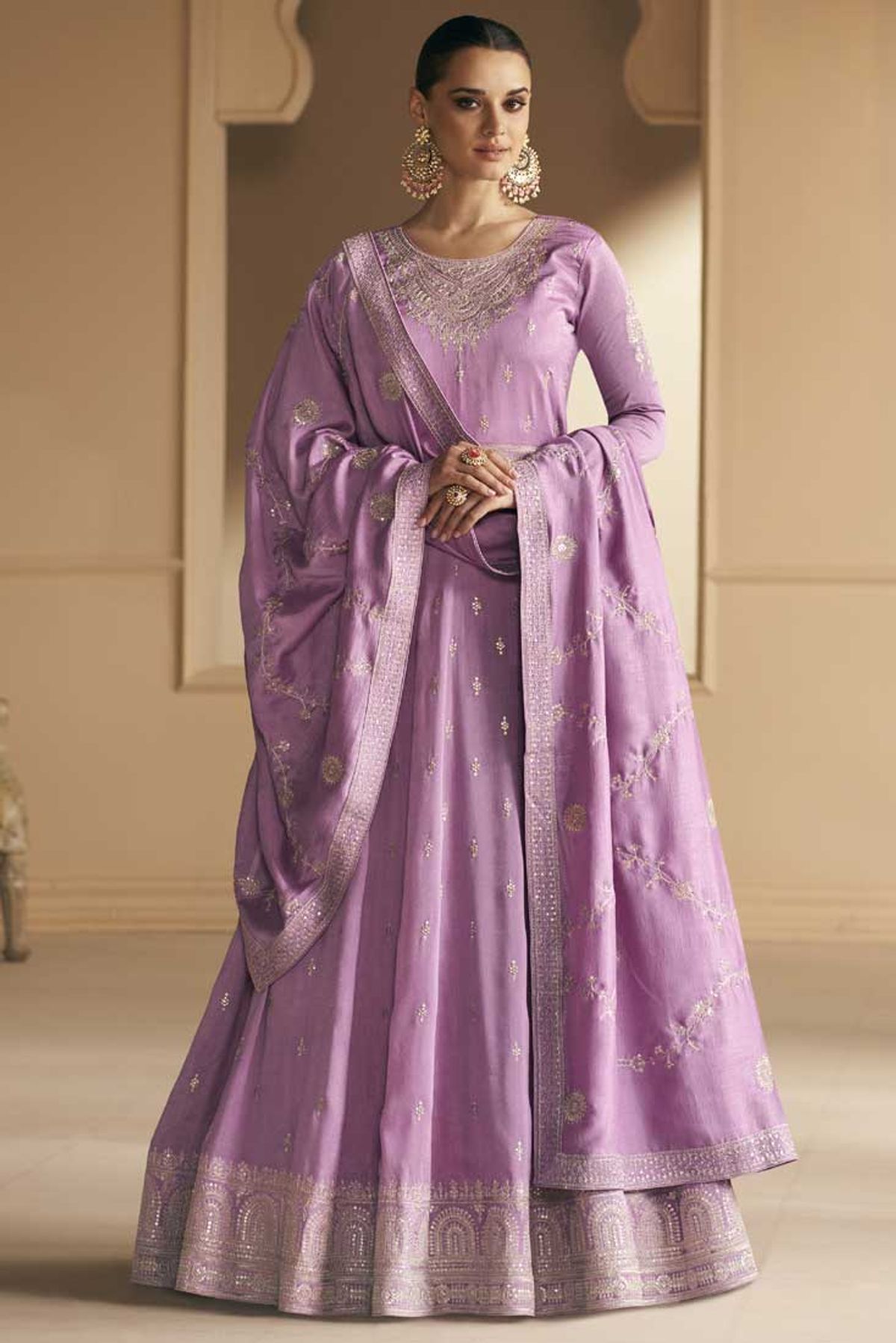 Buy Priyanka Chopra Lavender Silk Anarkali Suit Online - LSTV04071 | Andaaz  Fashion