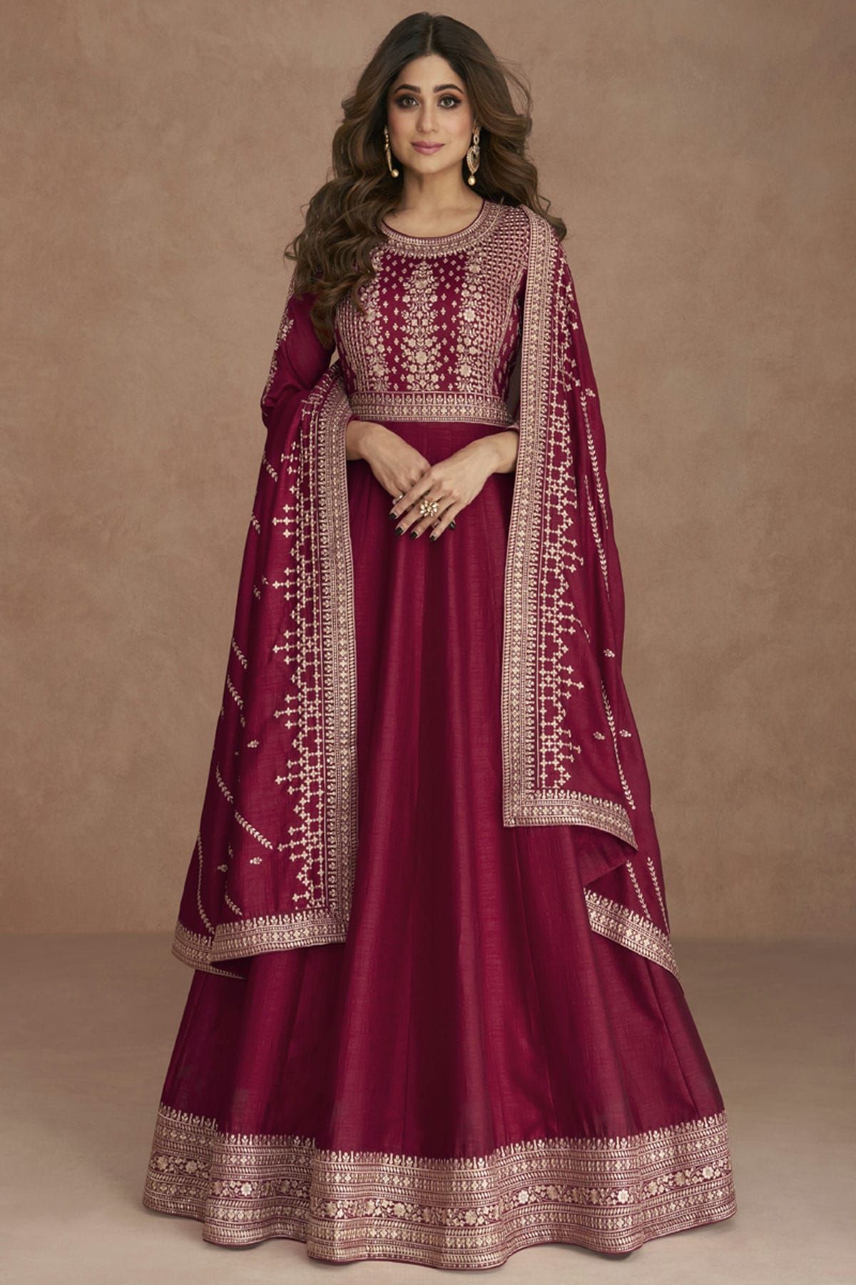 Embroidered Silk Blend Stitched Churidar Suit Sm04450821