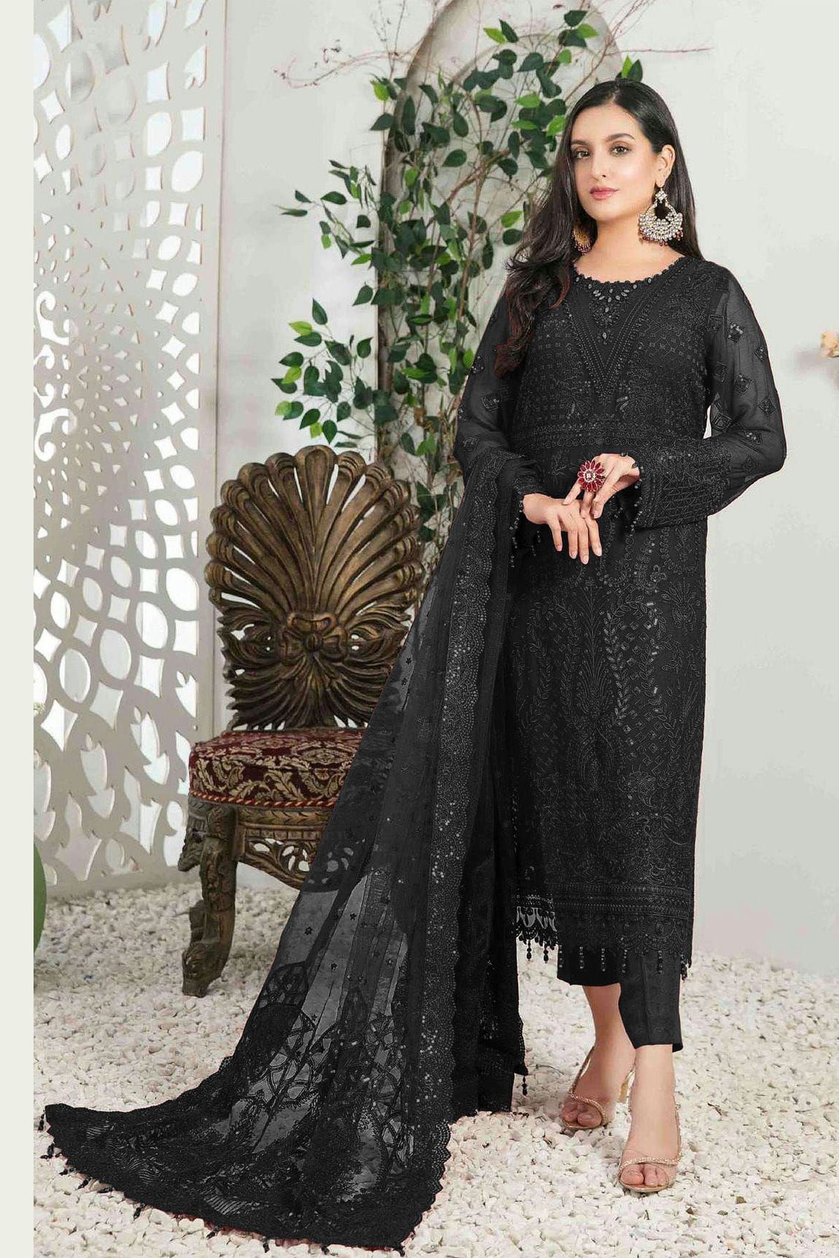 Rjs latest Premium collection of Faux Georgette Semi stitched Salwar Suit  With Sequence 9MM Embroidery Work Designer Suits online shopping for girls  - RJ Fashion