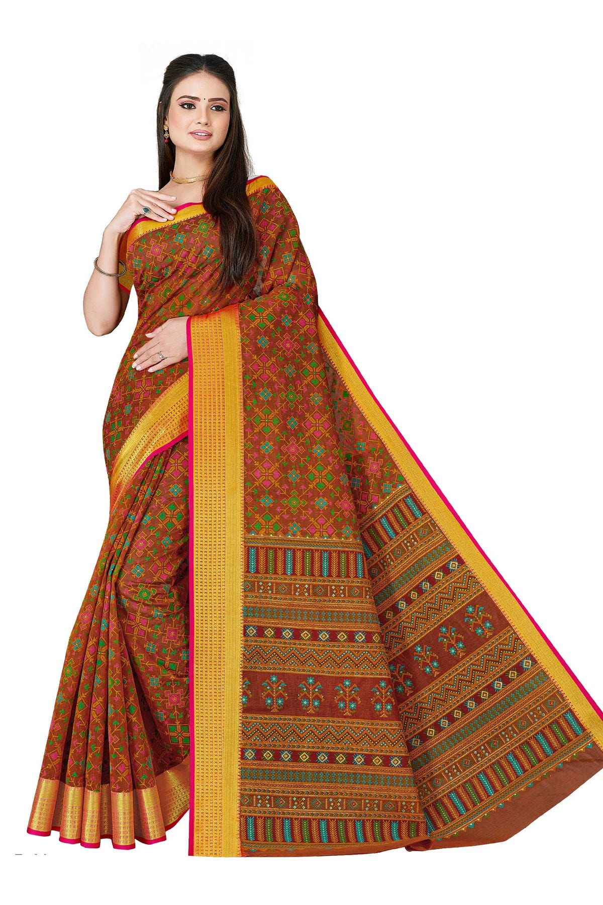 Multicolor Gadwal Paithani Saree in Cotton Silk with Blue Border |