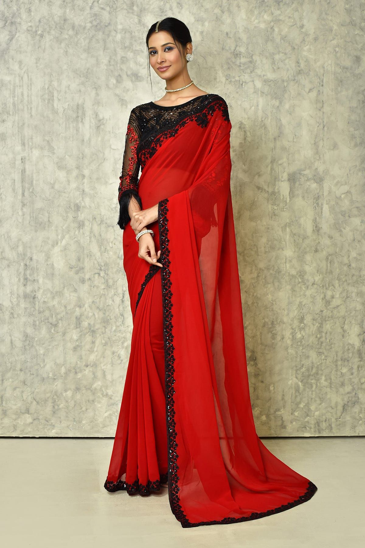 Buy Fancynine Women Red Self Design Georgette Saree Online at Best Prices  in India - JioMart.