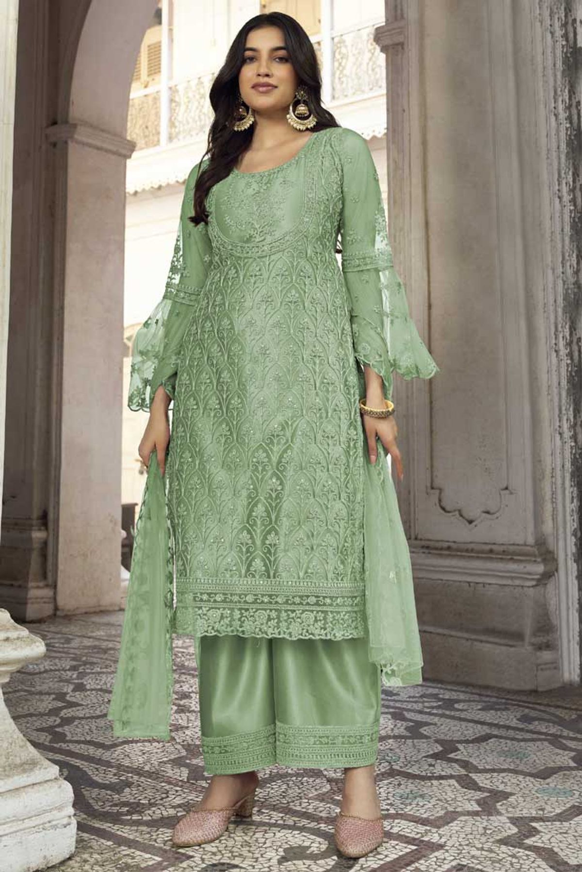 Buy Off White Heavy Net Party Wear Suit | Anarkali Suits