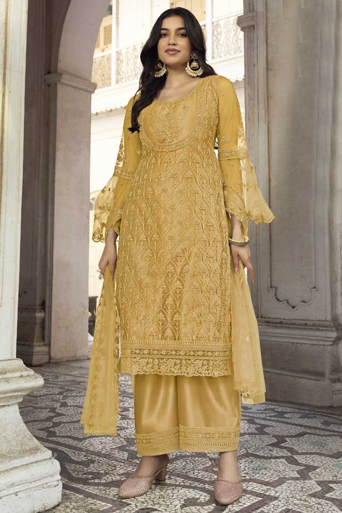 Yellow Color Indian Wedding Party Wear Ready Made Shalwar Kameez Palazzo  Suit/ Designer Salwar Kameez Dupatta Dress Embroidery Blooming Work - Etsy