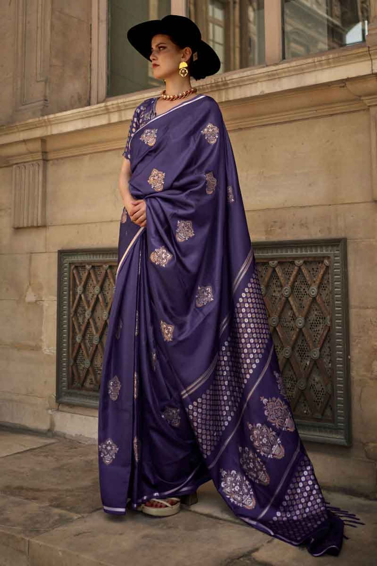Buy Pure Satin Sarees at Rs. 450 online from Fab Funda fancy sarees :  FF-2711F