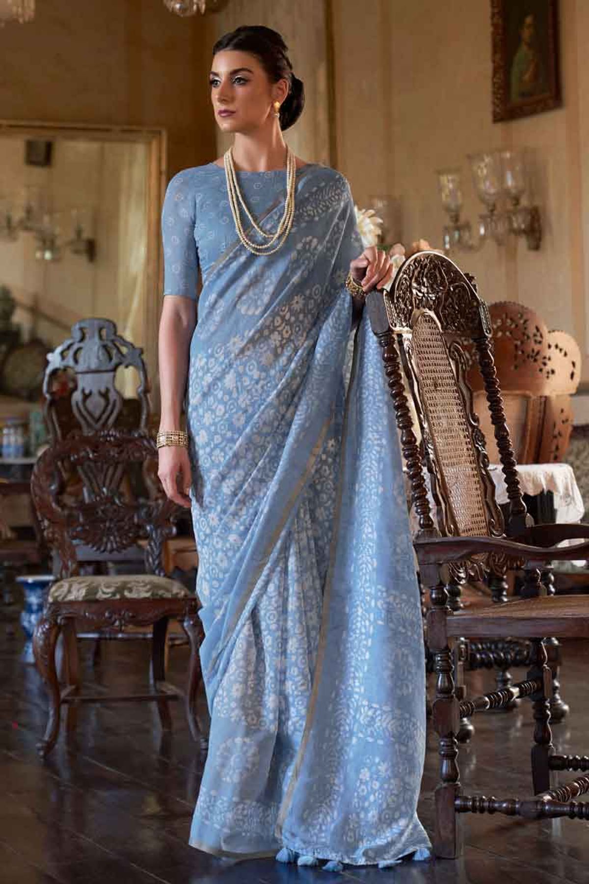 Green and Blue Handblock Printed Mulmul Cotton Saree BHBLP041 – Fashionous