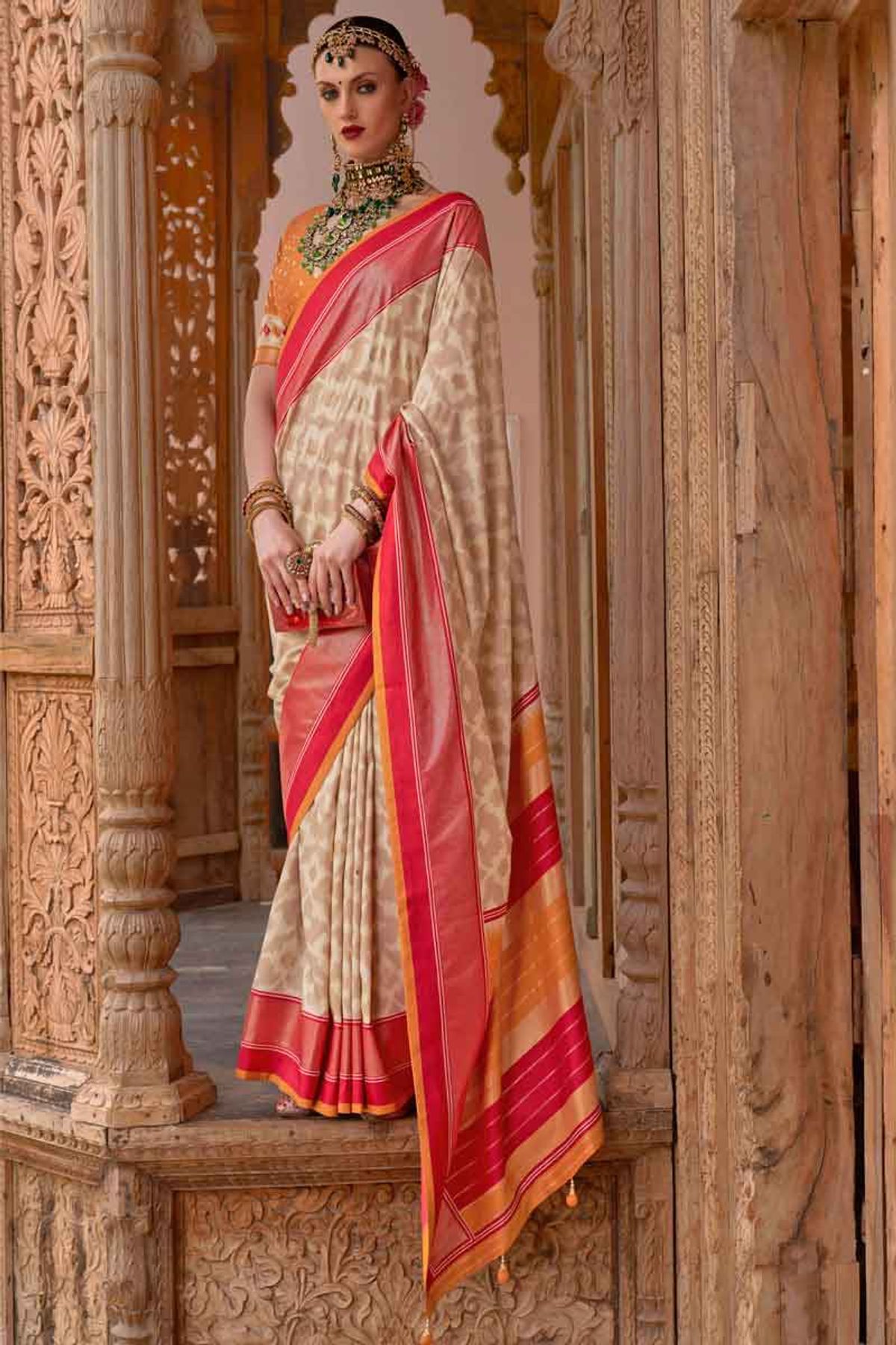 Buy Cream Sarees for Women by Saree mall Online | Ajio.com