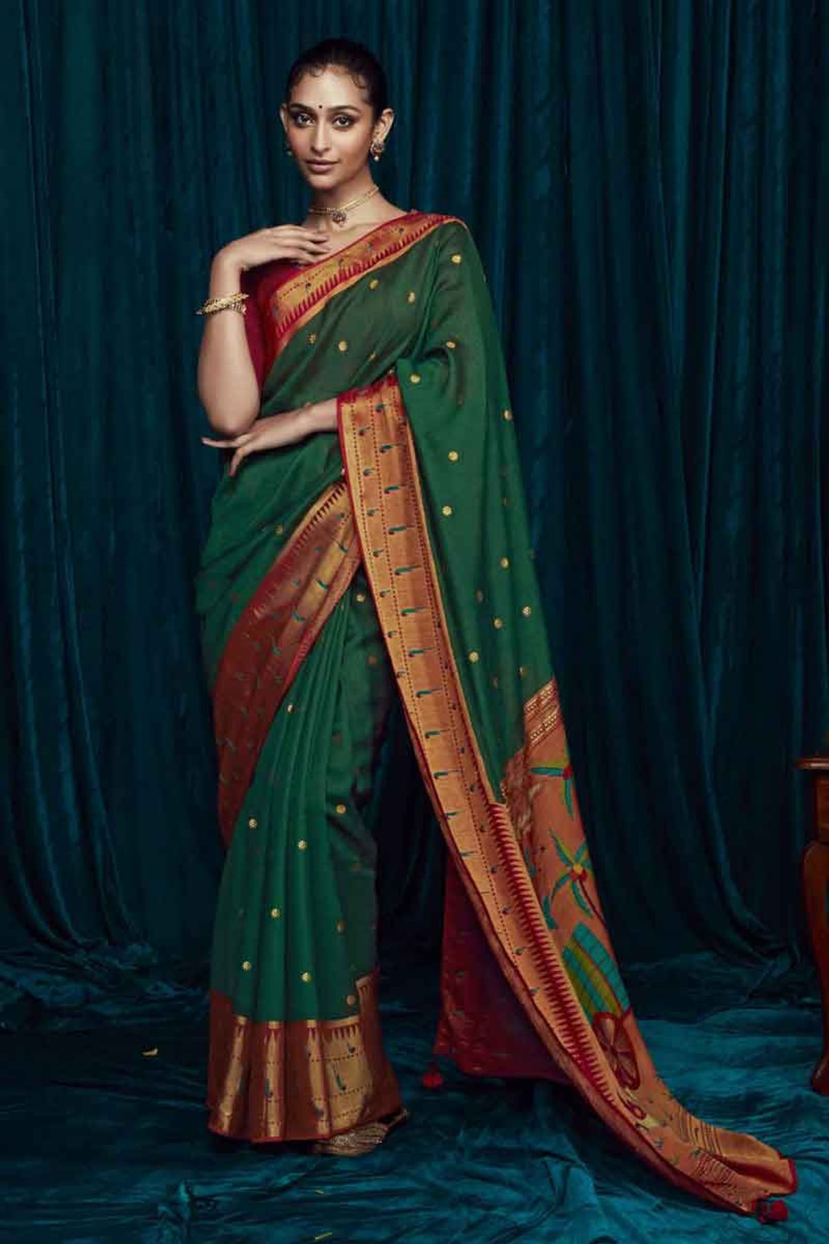 Light Brown Brasso Saree With Foil Print And Zari Border - Vishal Prints -  3968338