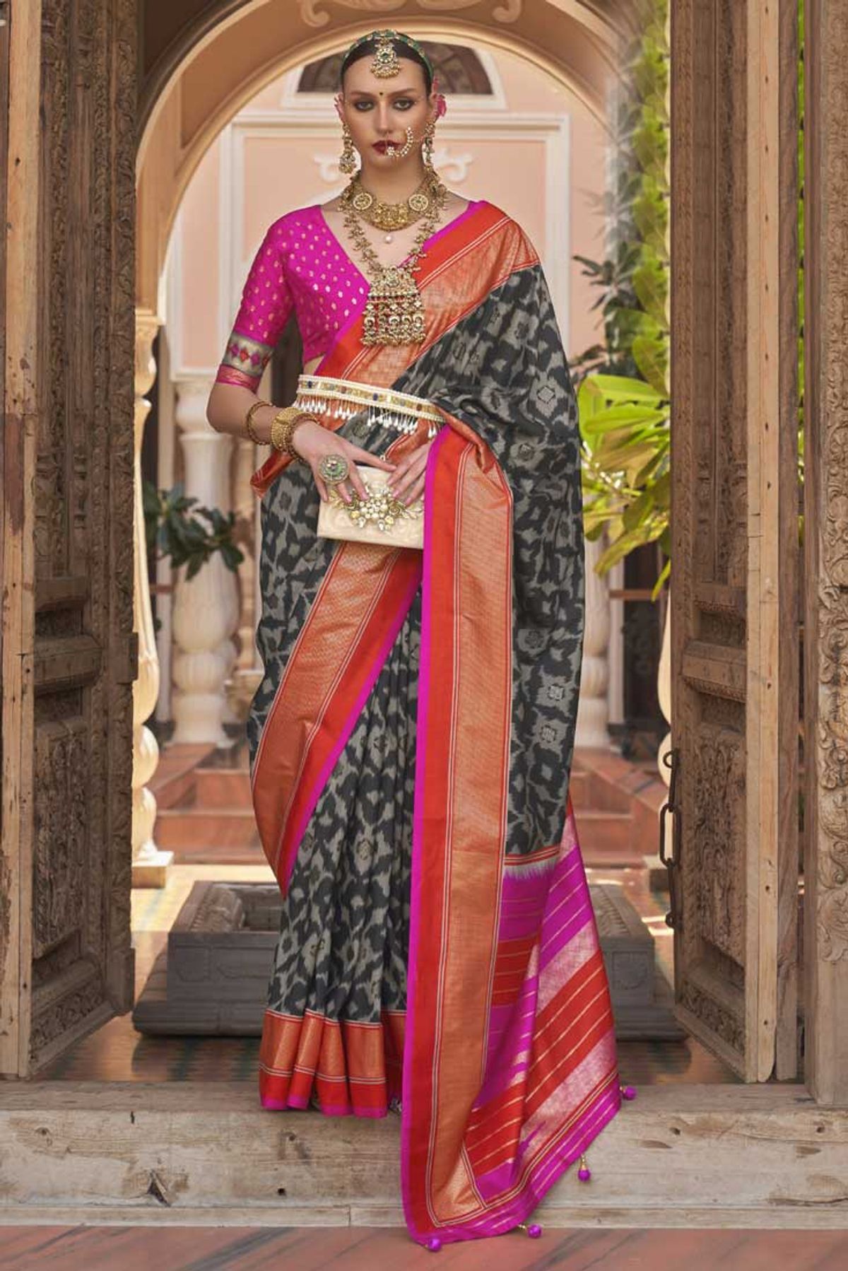 Black Banarasi Weaving Patola Silk Saree with Blouse » BRITHIKA Luxury  Fashion