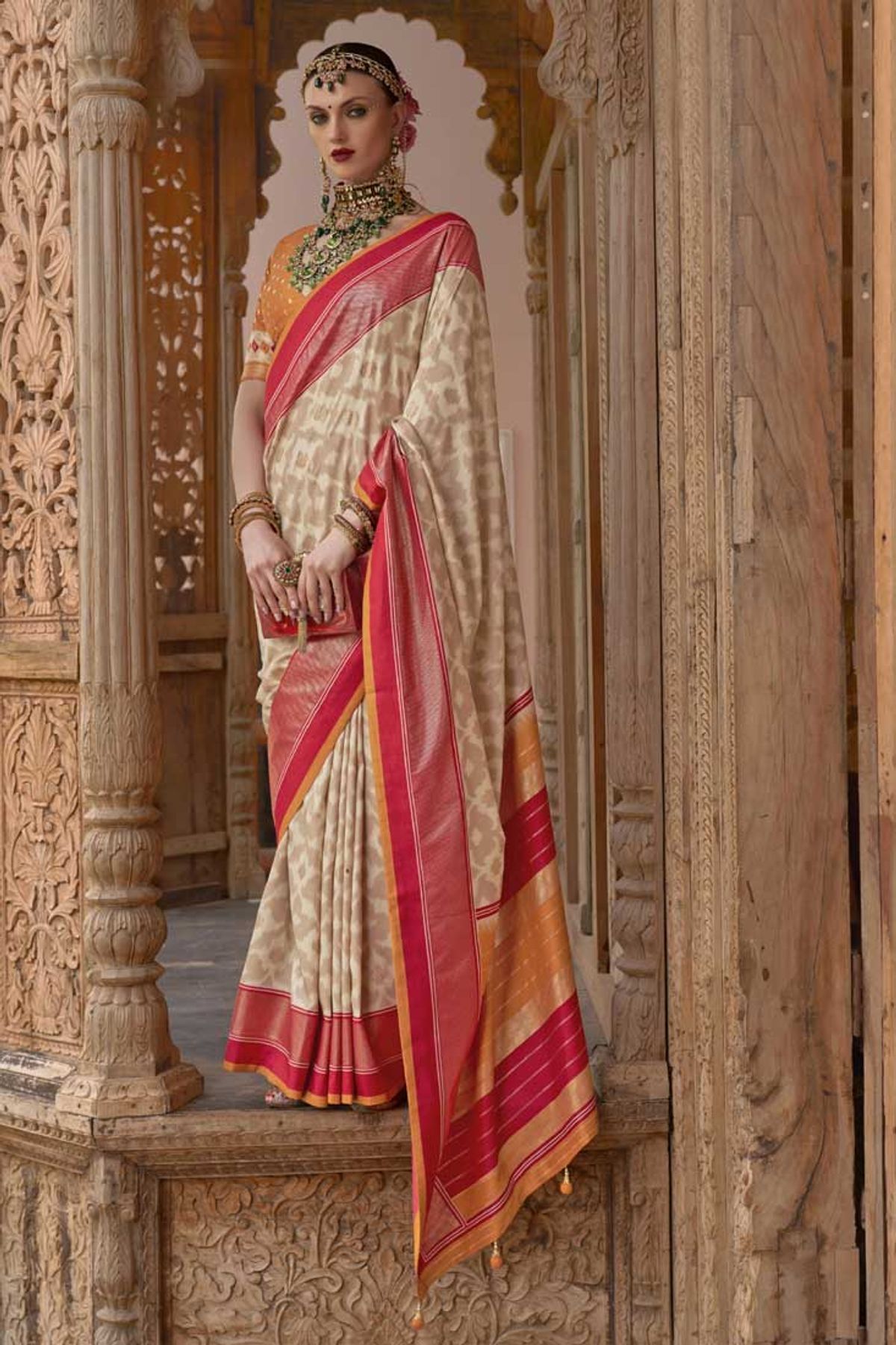 Cream Embroidered Sarees For Festive|Party Wear. Shop Online at Soch India