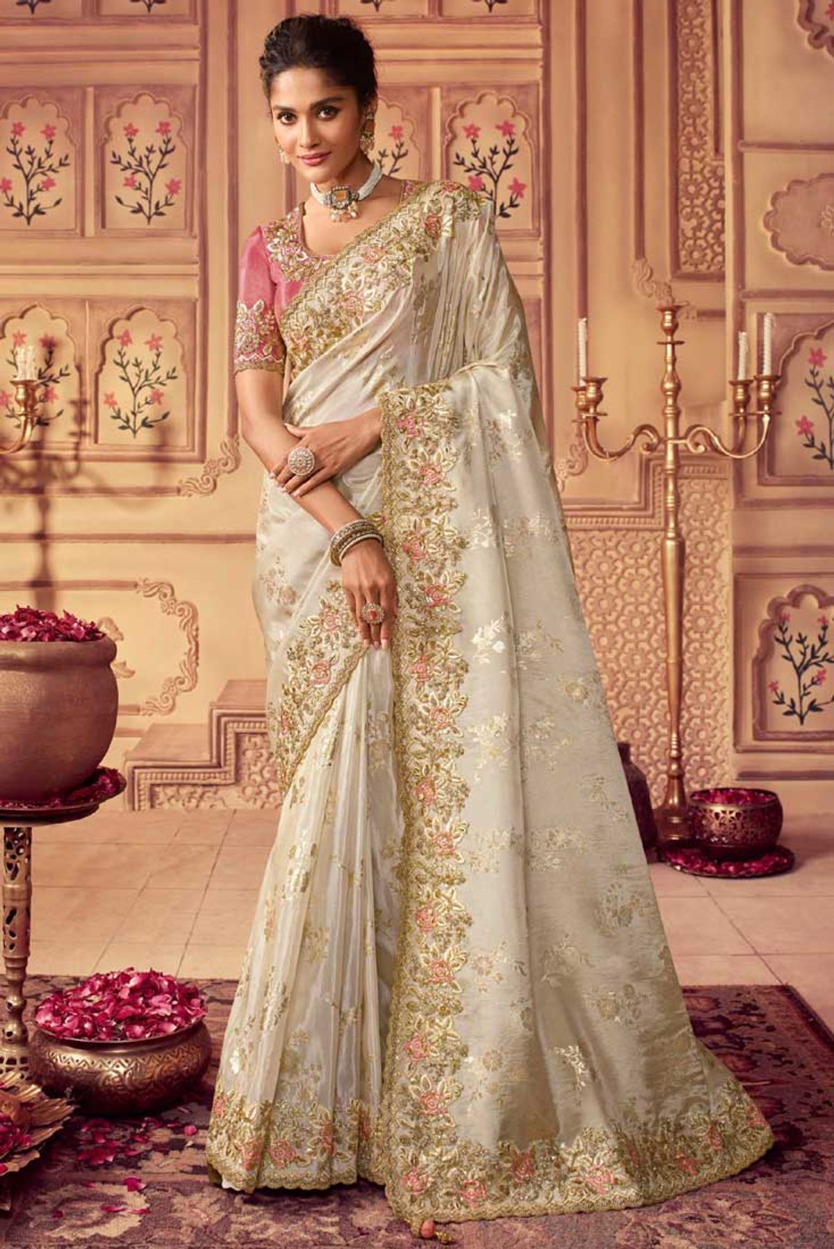 Light Olive Green Designer Embroidered Silk Party Wear Saree | Saree  designs, Party wear sarees, Green blouse designs