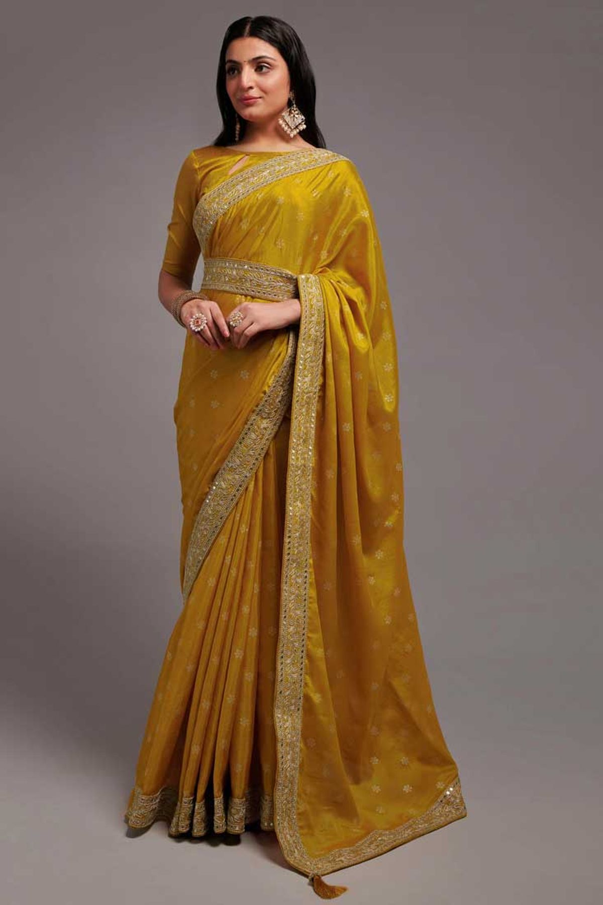 Party Wear Saree in Yellow Georgette with Thread,embroidered - SR23304