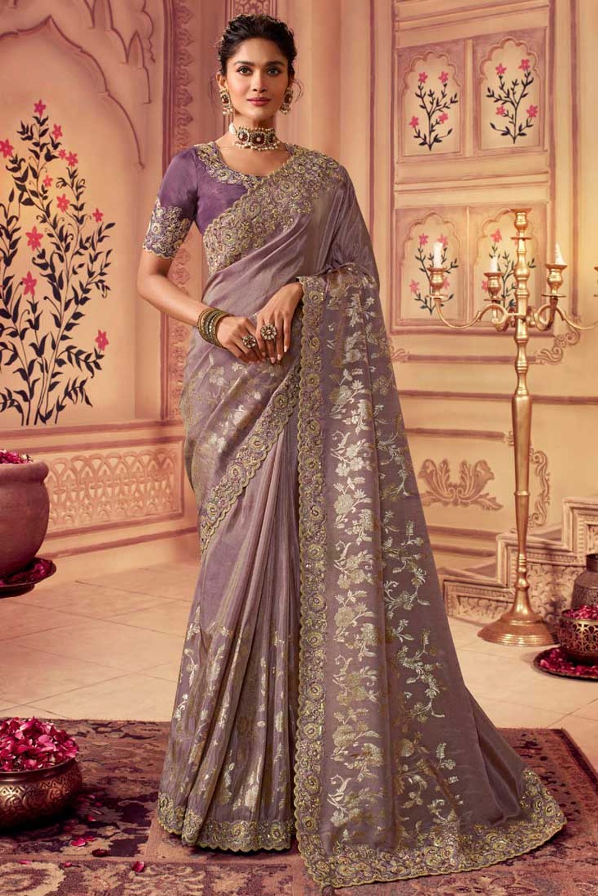 Buy Online Latest Designer Party-wear Pink Colored Wedding Heavy  Embroidered Sari – Lady India