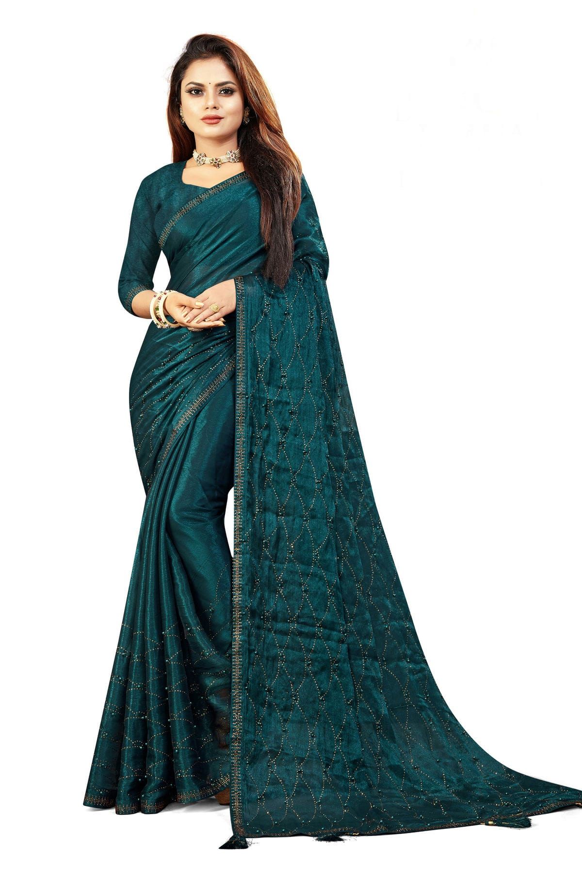 Buy Cobalt blue sequins border glass tissue saree at Amazon.in