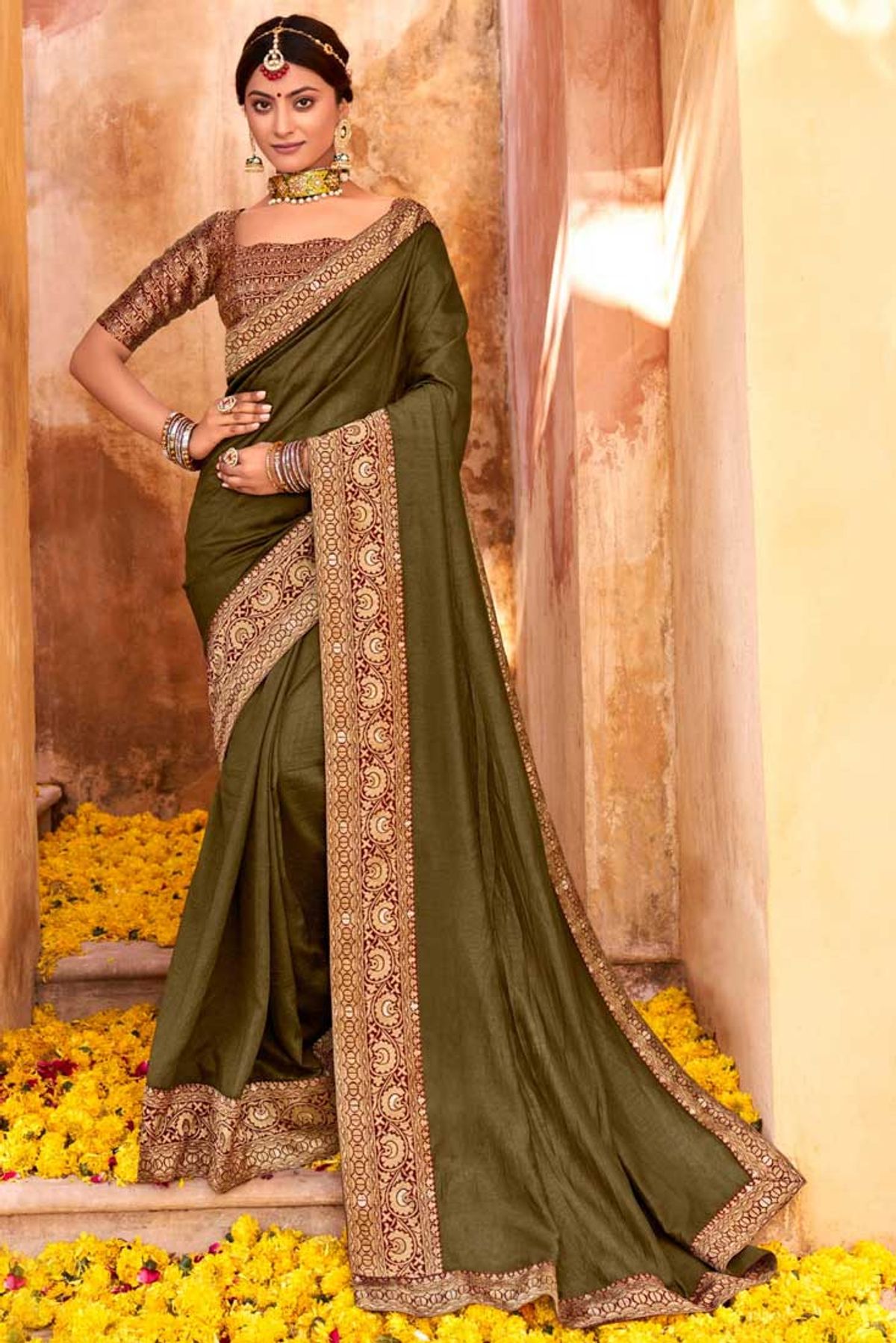 Grey Party Wear Saree In Printed Sequance Codding Work in Chinon