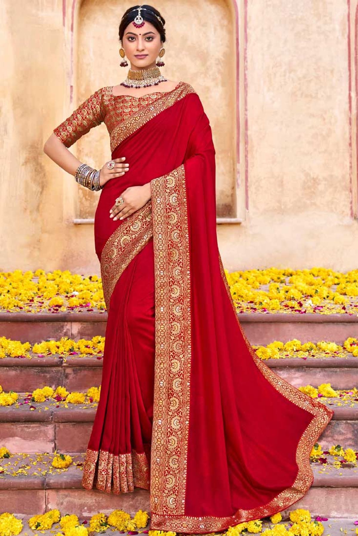 Highlight Silk Designer Fancy Party Wear Saree In Red