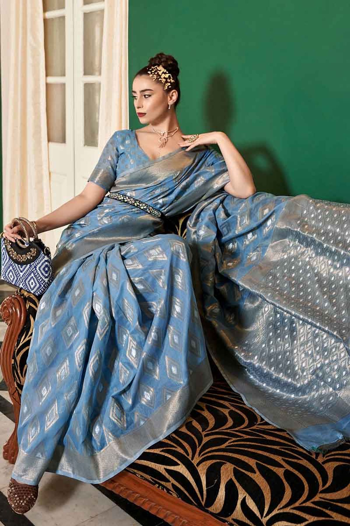 Pure Modal Silk Ajrakh Saree, Hand Block Print, Vegetable Green Colors,  Skin Friendly, Cruelty Free, Silk Sarees for Women - Etsy