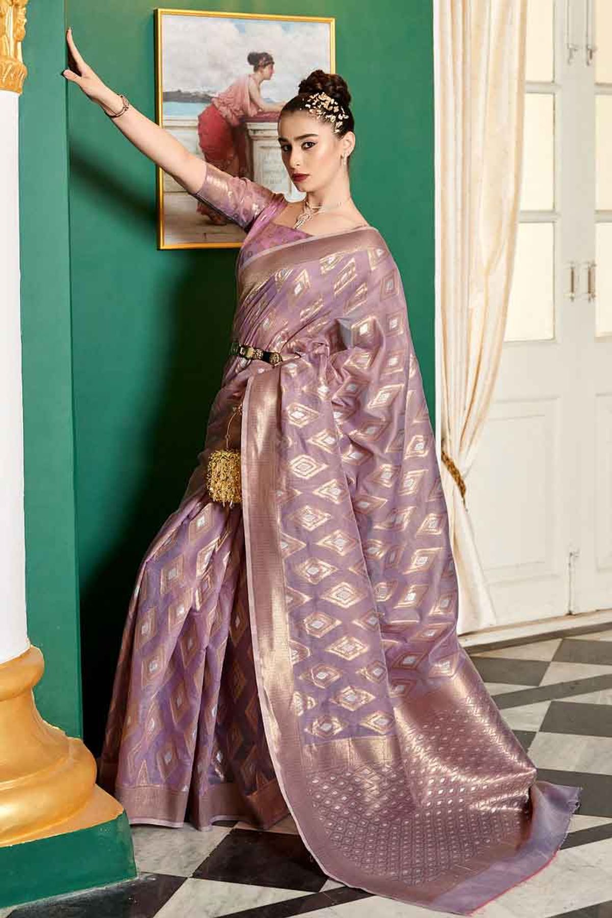 Elegant baby pink modal silk saree - G3-WSA54891 | G3nxt.com