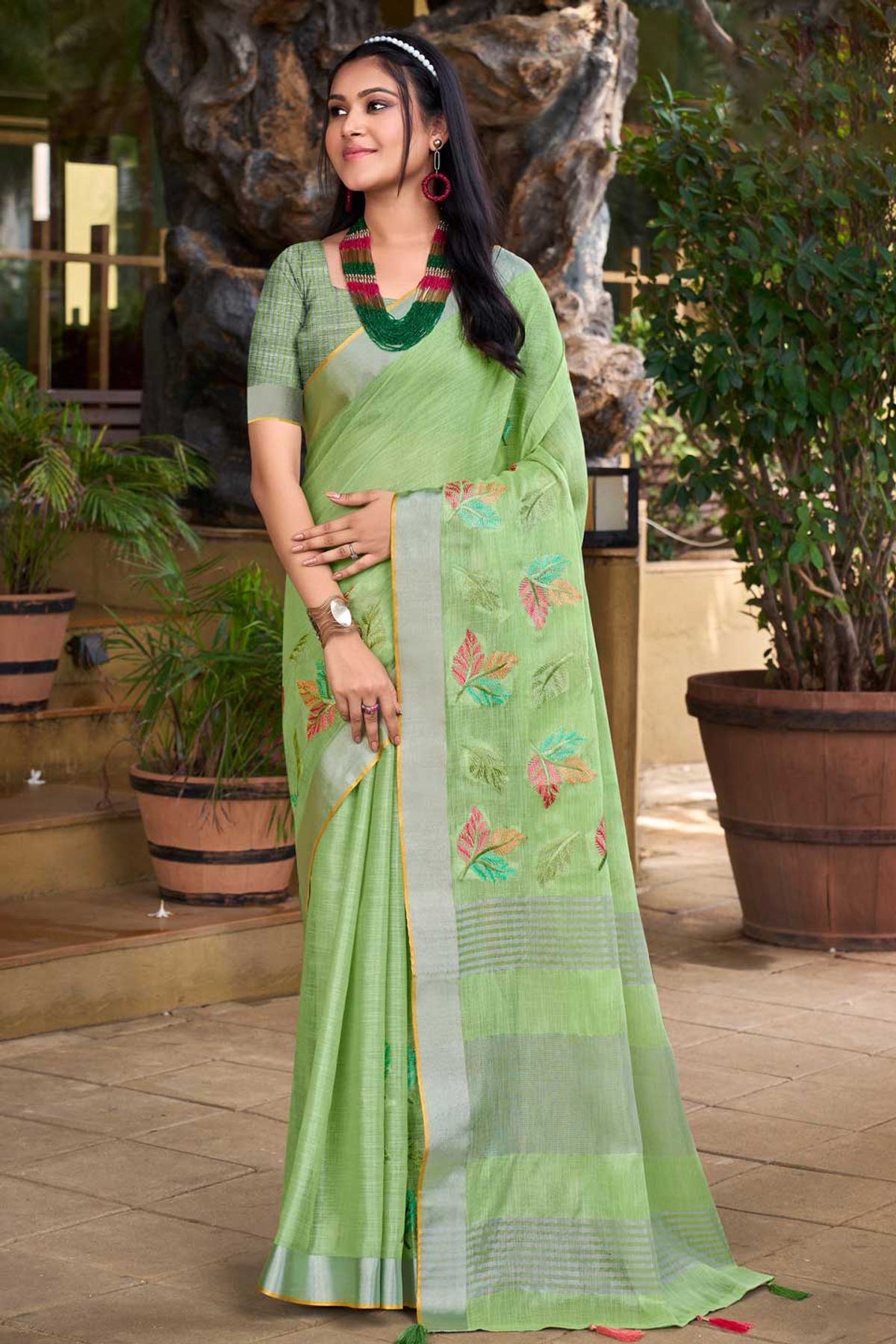 Designer Party Wear Linen Saree - Stylecaret.com