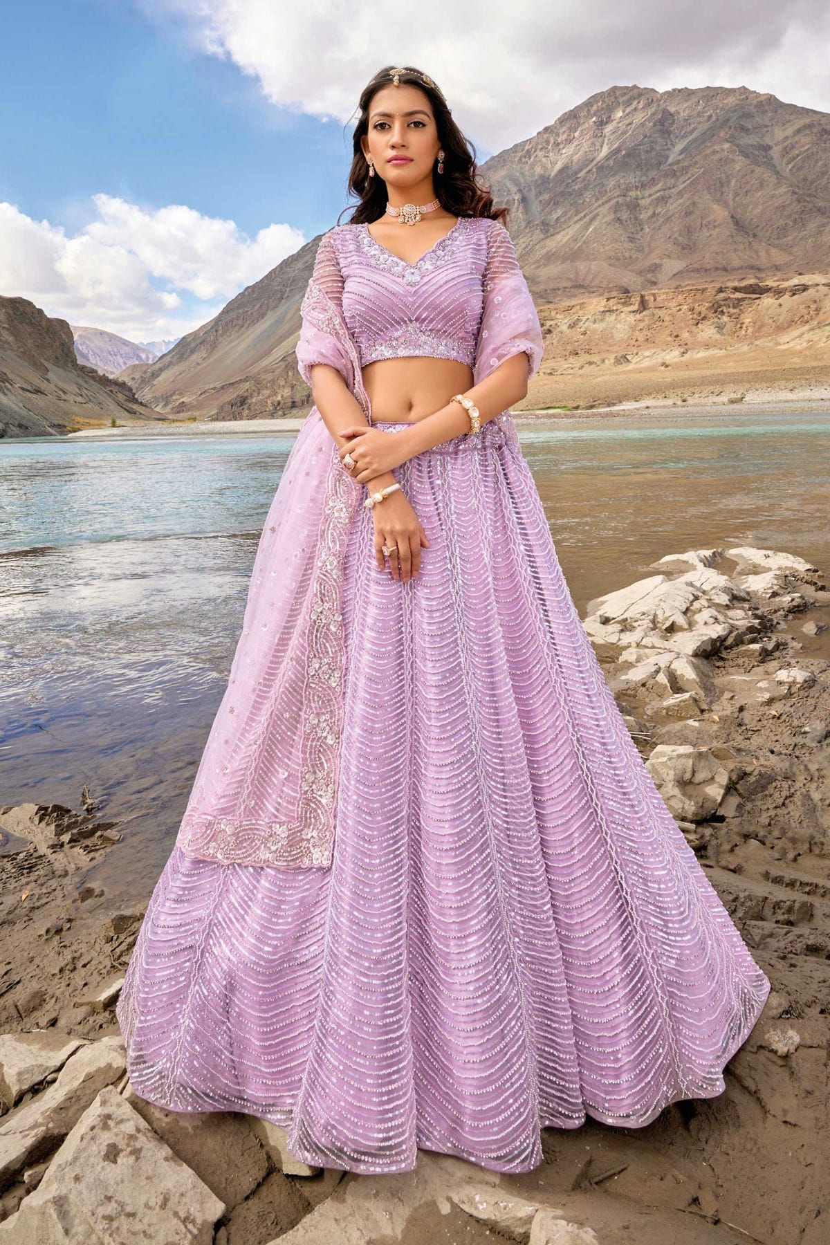 Shop Pink Cut, Embroidered and Mirror Work Net Lehenga Choli Online :  272812 -