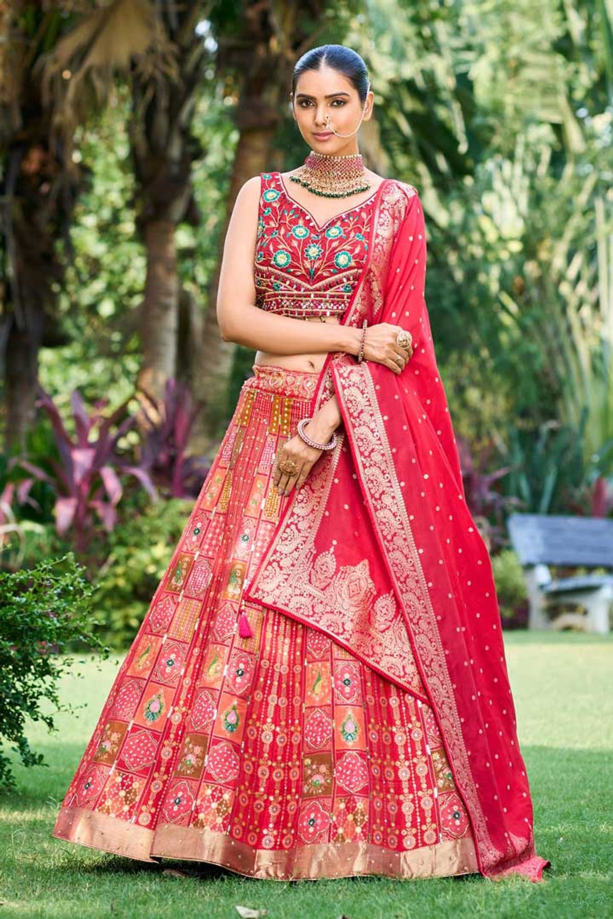 Hot Pink and Gold Lehenga with Heavy Border and Heavy Sequin and Embro –  Roop Sari Palace