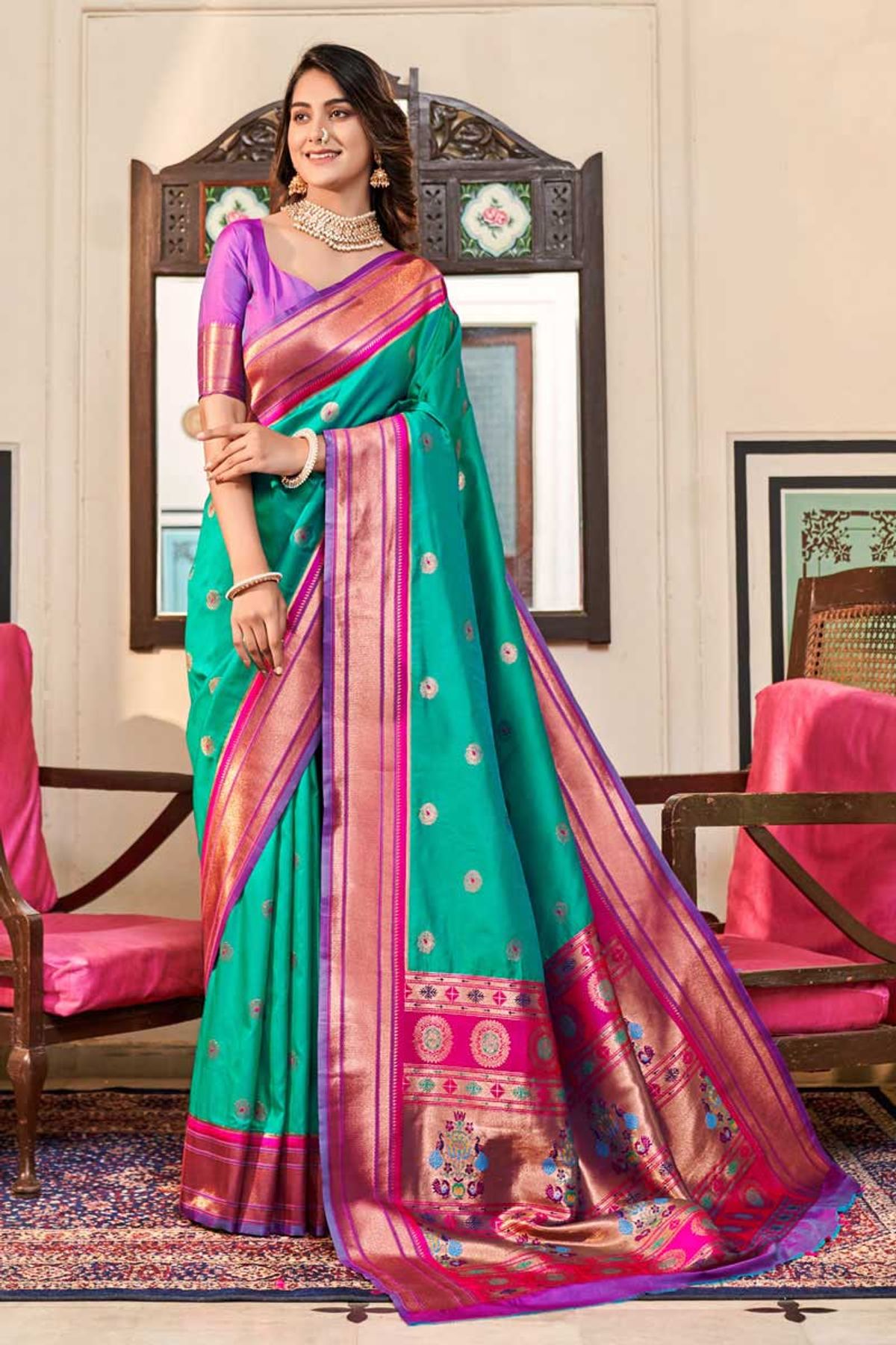 Soft Peshwai Paithani Silk Sarees With Jacquard Woven Work SR01353231