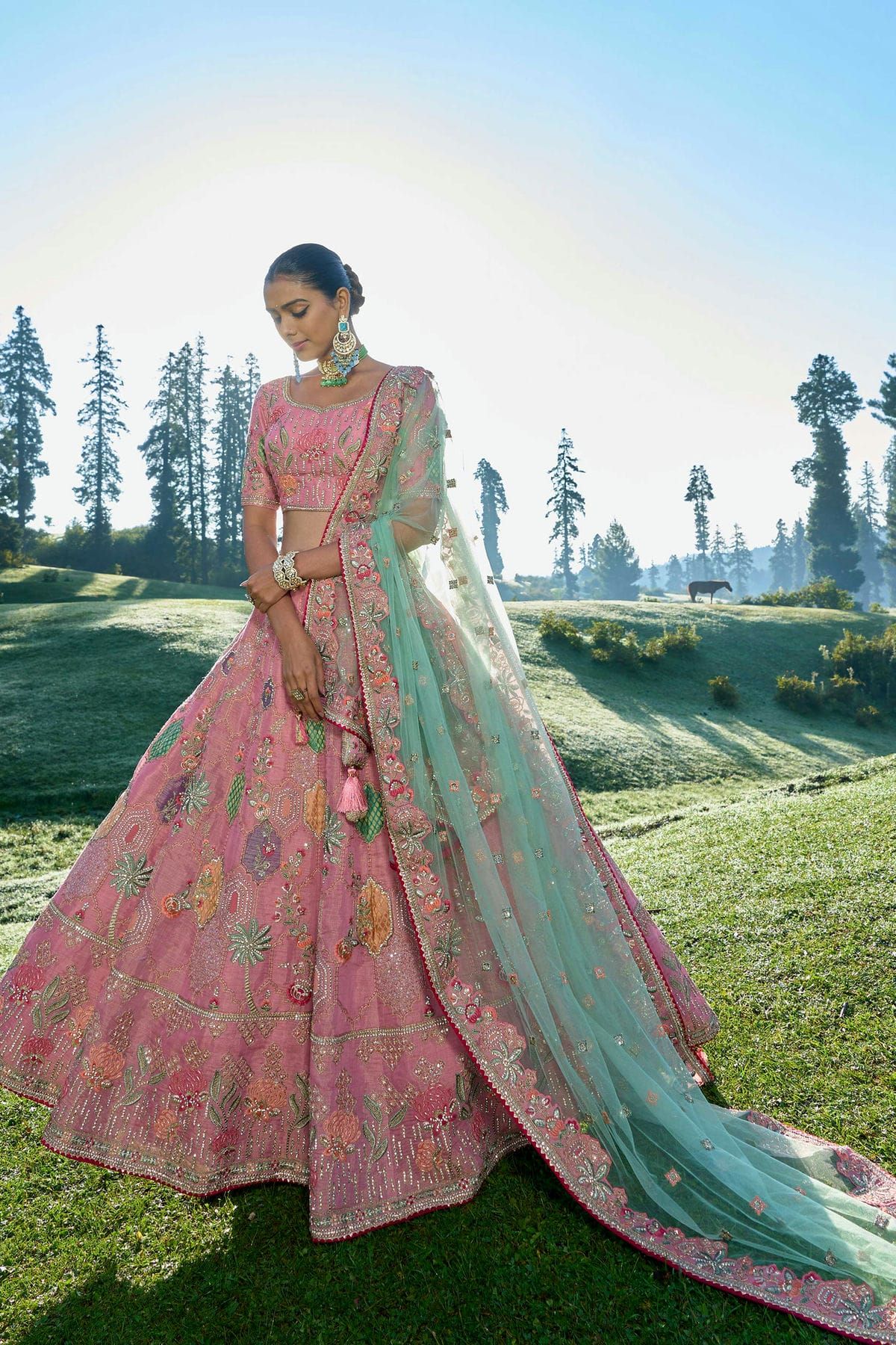 Mirror-work & Heavy Embroidered Silk Lehenga – Maharani