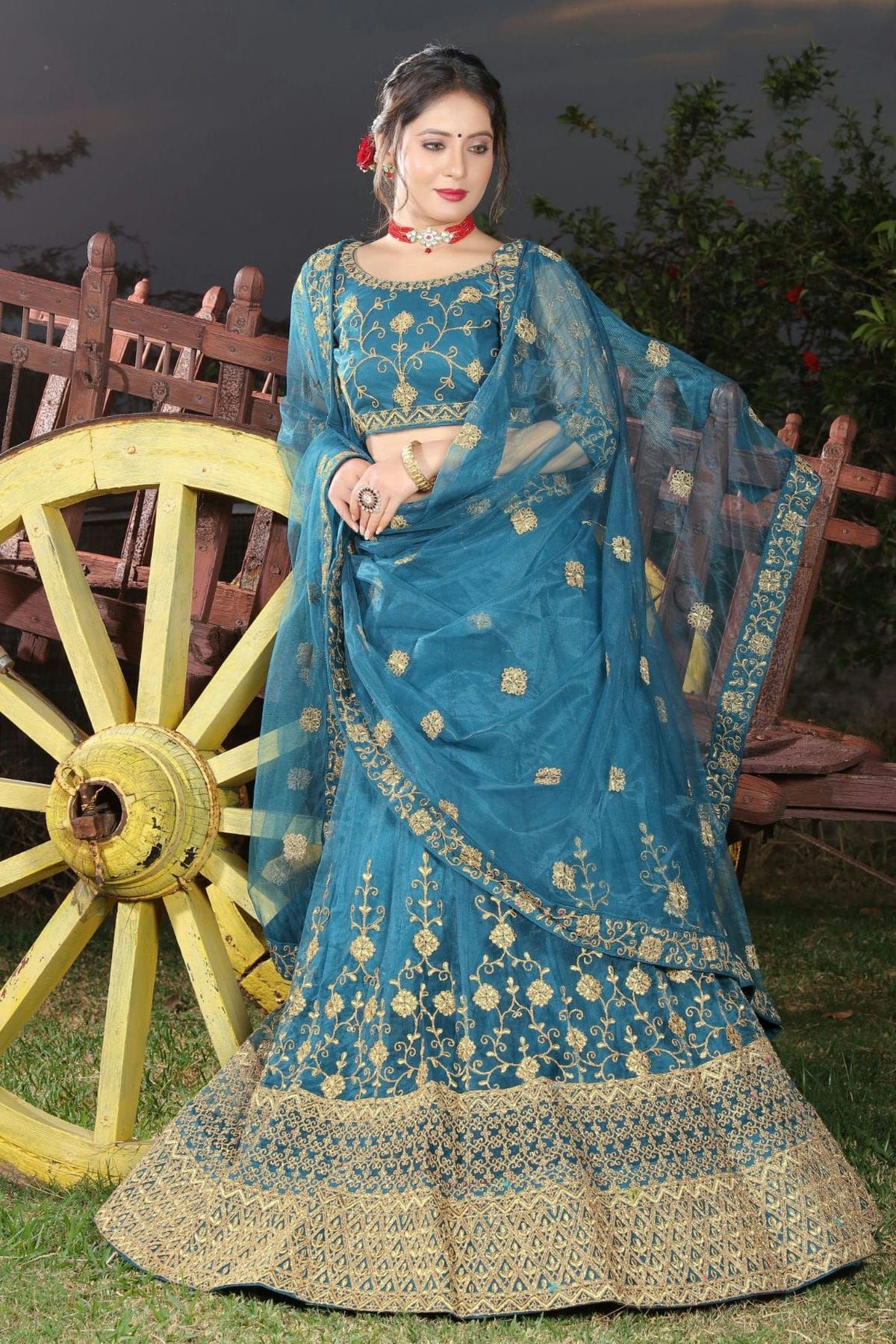 Butterfly Net Embroidery Lehenga Choli In Blue Colour LD054112227 A