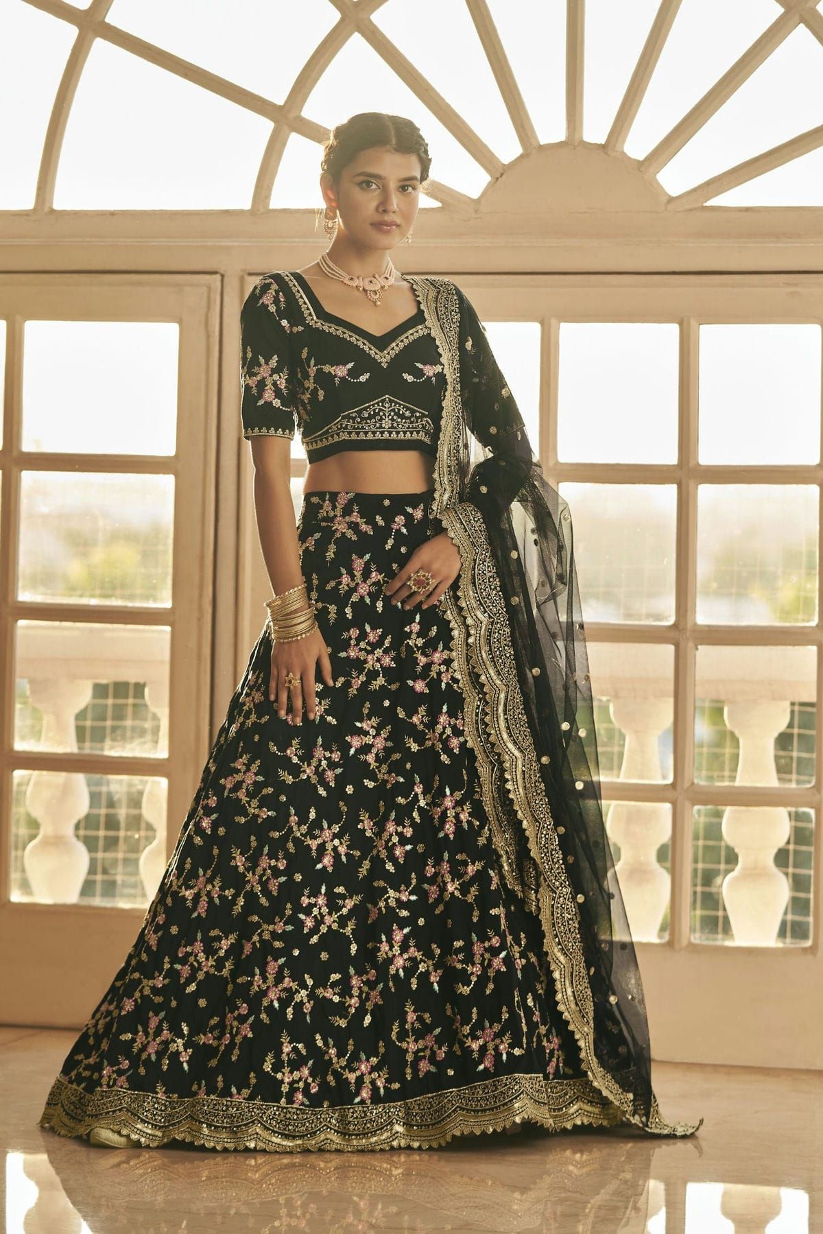 Ninecolours.com - Maroon Colour Pure Velvet Fabric Party Wear Lehenga Choli  Comes With Matching Blouse. This Lehenga Choli Is Crafted With  Embroidery,Zari Work. This Lehenga Choli Comes With Unstitched Blouse Which  Can