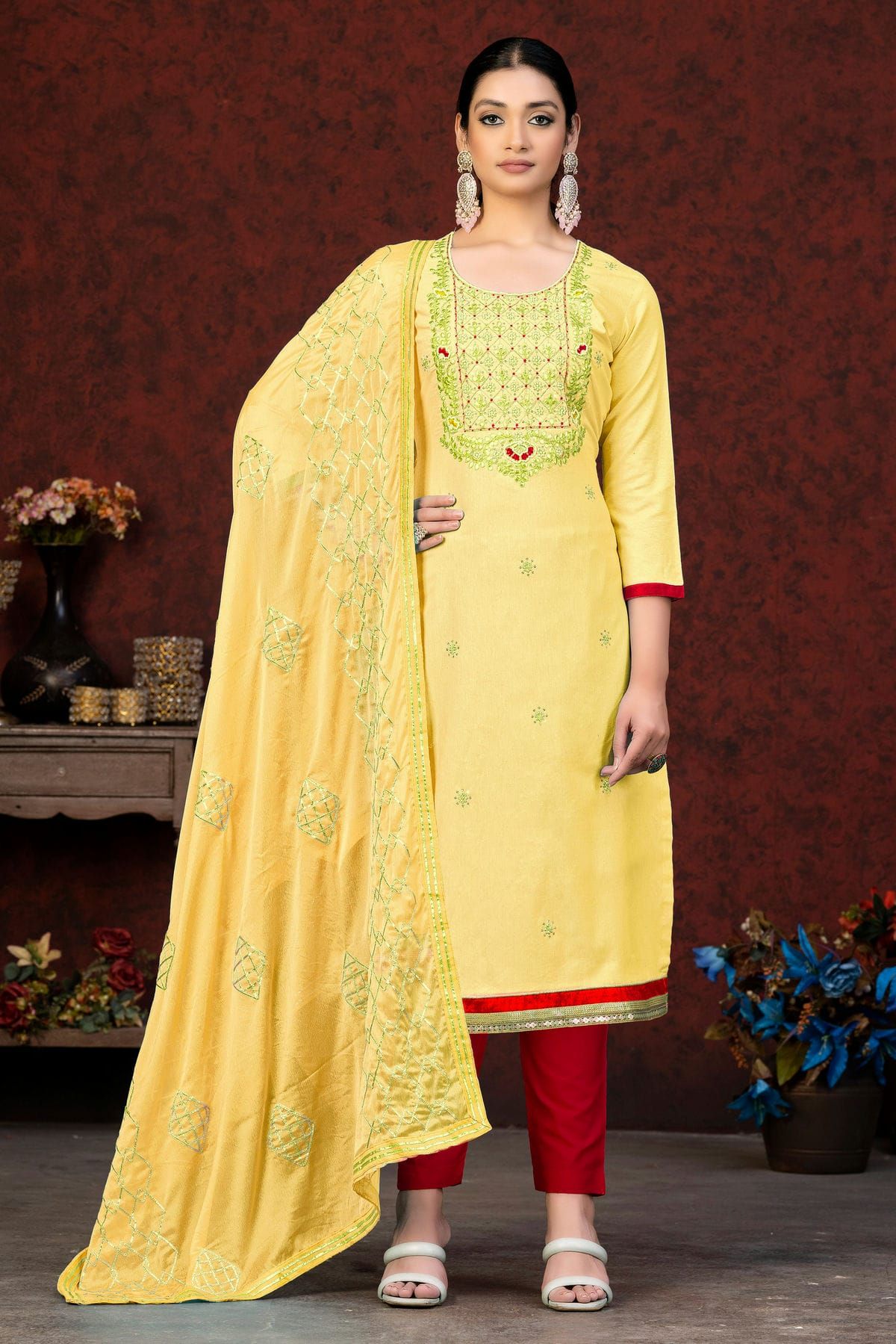 Cotton salwar Suit and dress materials With Heavy Embroidered Suit moti  work And Beautifully Full Work In Duppata