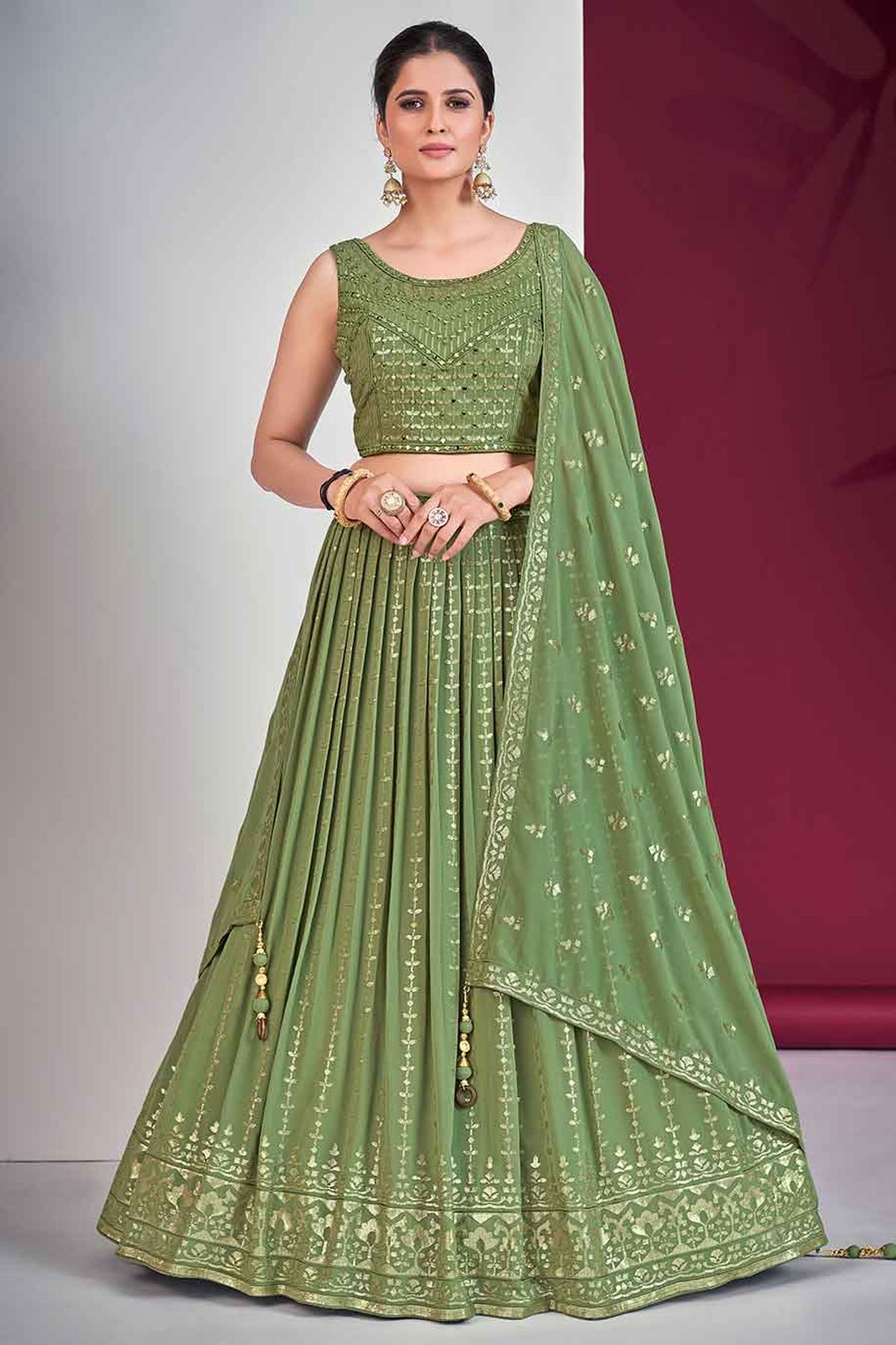 Georgette Embroidery Lehenga Choli In Green Colour LD054111132 A