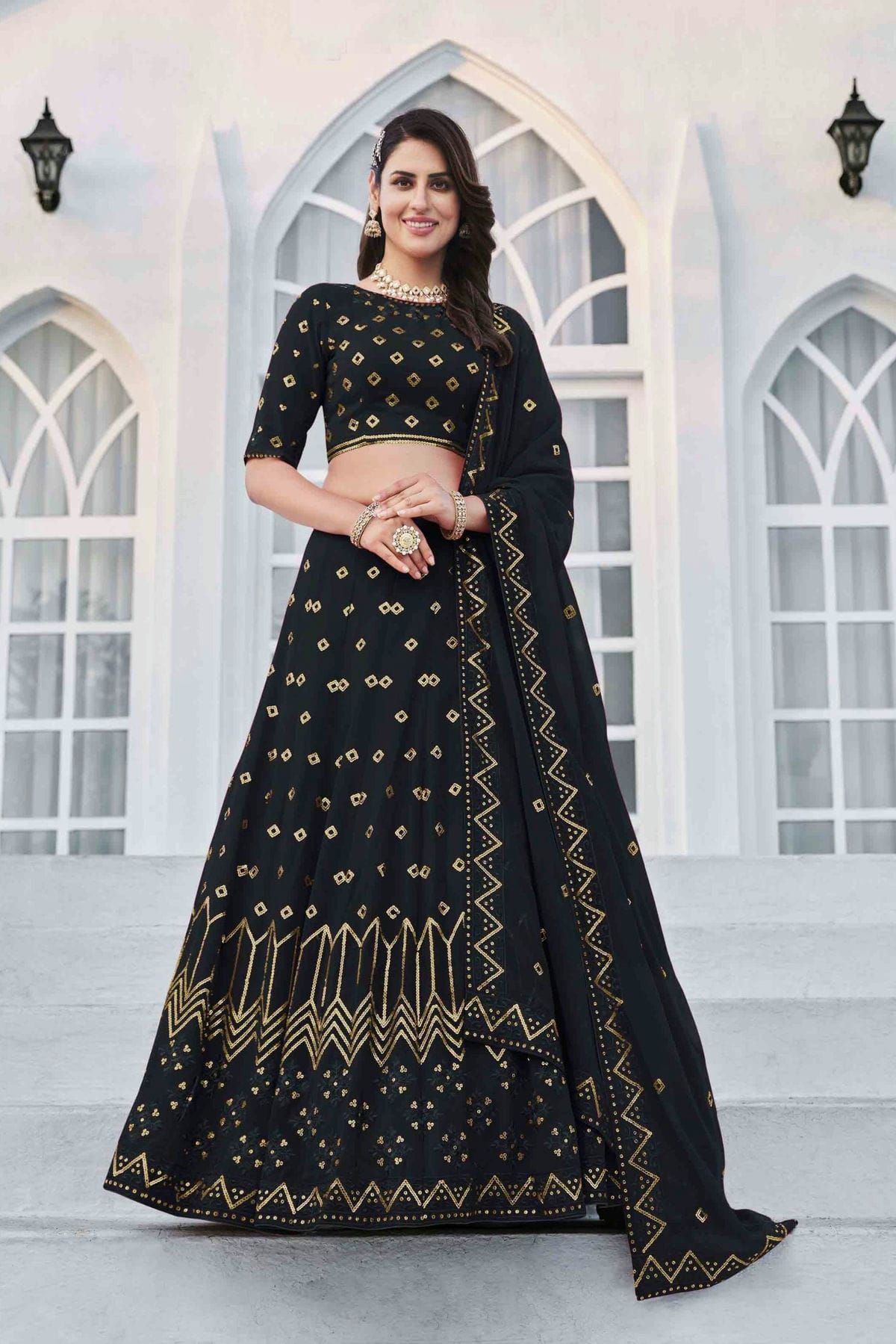 Buy Exquisite Black Laheriya Print Georgette Designer Lehenga Choli From  Zeel Clothing
