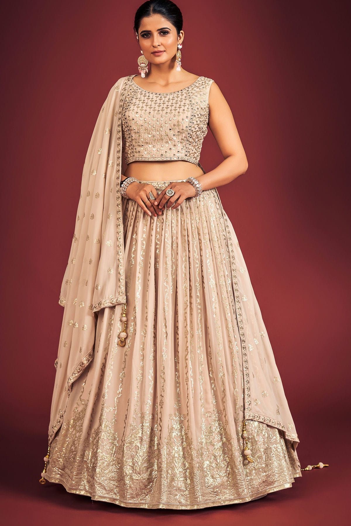 Ninecolours Ind - Pink Colour Satin Lehenga Choli Comes With Matching Blouse  and Dupatta. This Lehenga Choli Is Crafted With Zari Work,Printed. This Lehenga  Choli Comes As a Semi Stitched and Unstitched