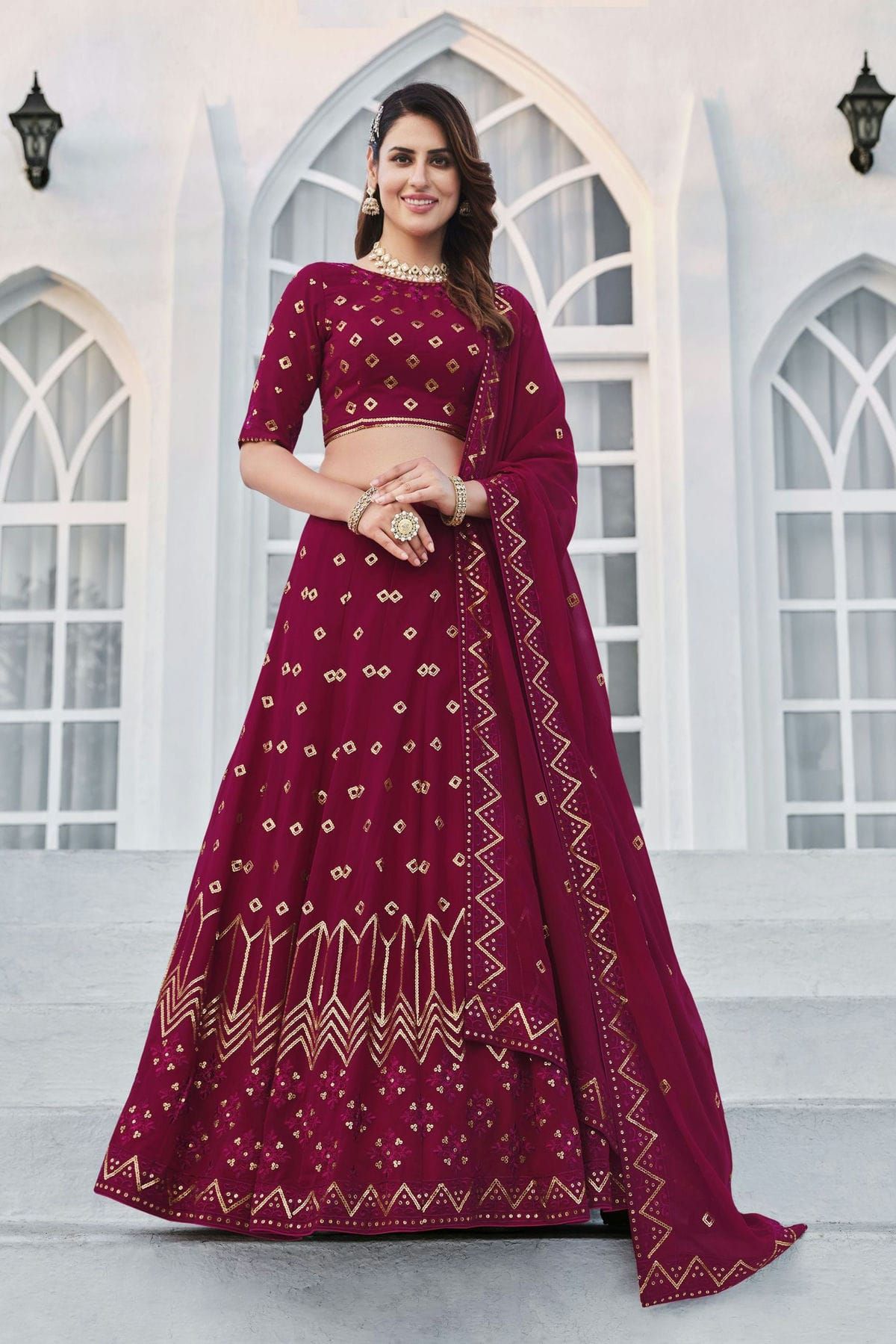 Georgette Embroidery Lehenga Choli In Pink Colour LD054112219 A