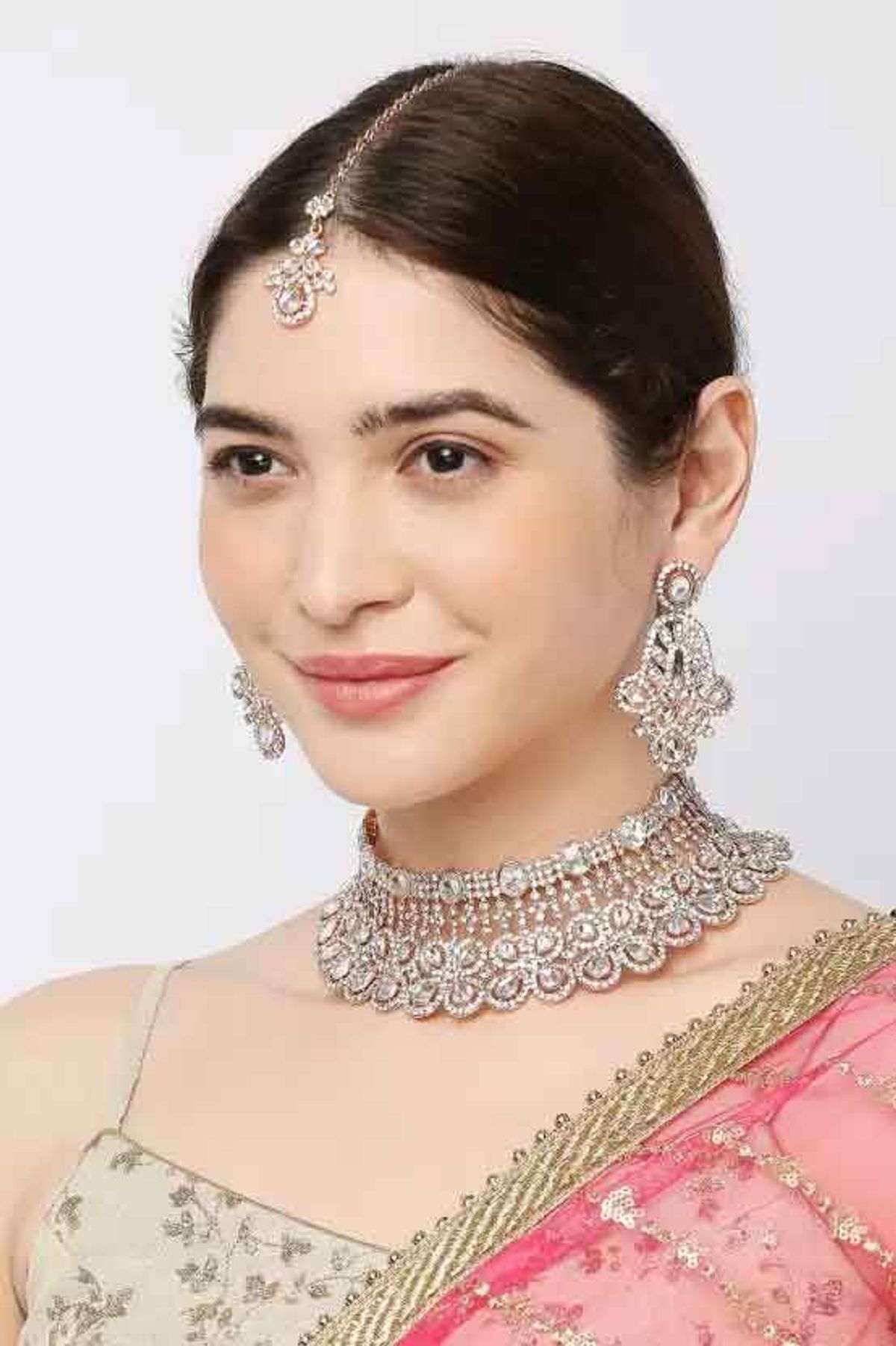 Indian Festive White Colour Necklace Set NS05646779