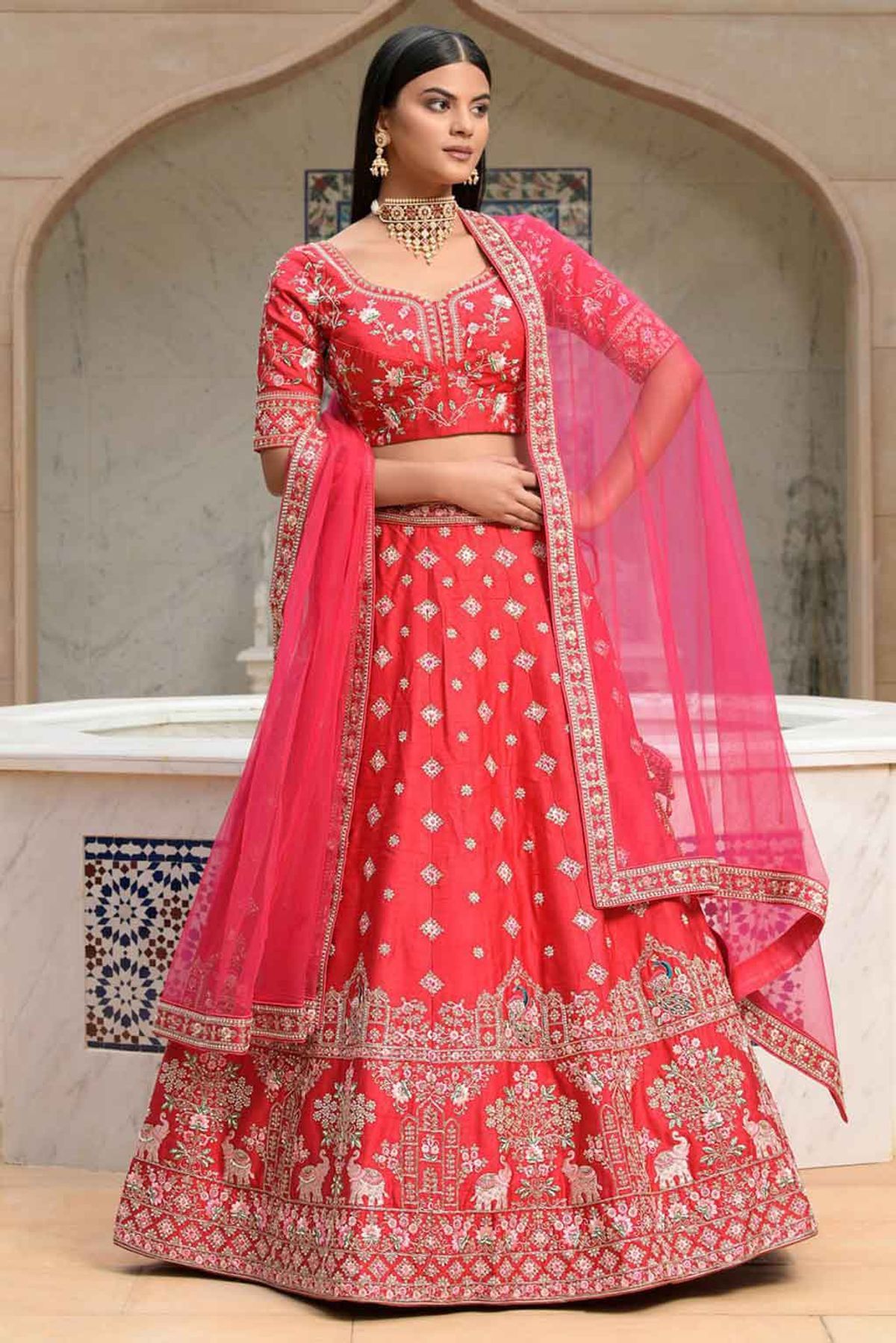 Gorgeous and New: The Latest Rani-Coloured Designer Taffeta Silk Lehenga  for Your Special Day! – Zaribari