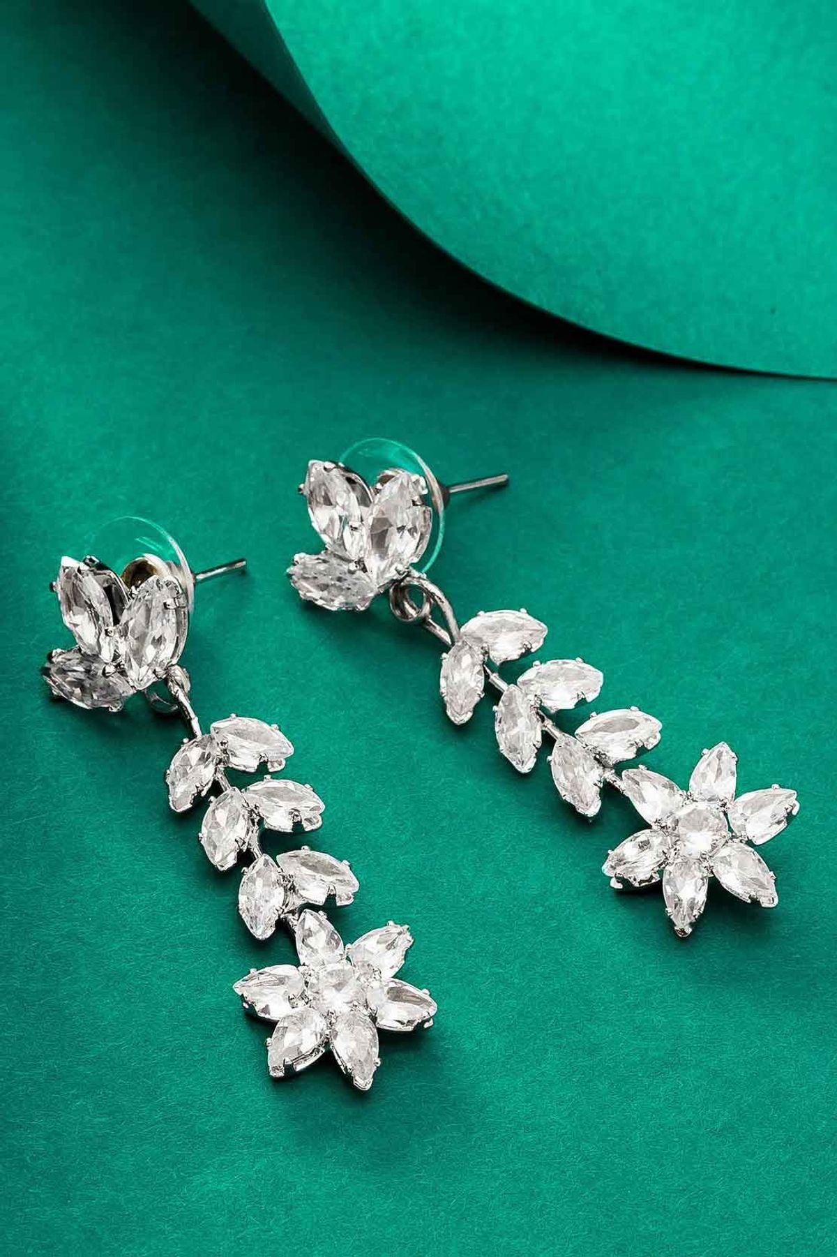 Fancy Fairytale Brass American Diamond Studs Earrings - Tito's Fashion House-sonxechinhhang.vn