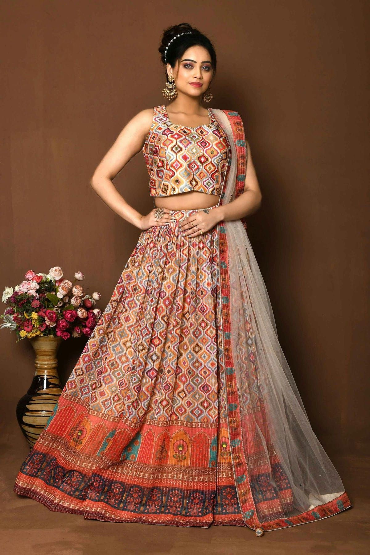 Chikoo Georgette Multicolor Thread Wedding Lehenga Choli – ajmera-retail