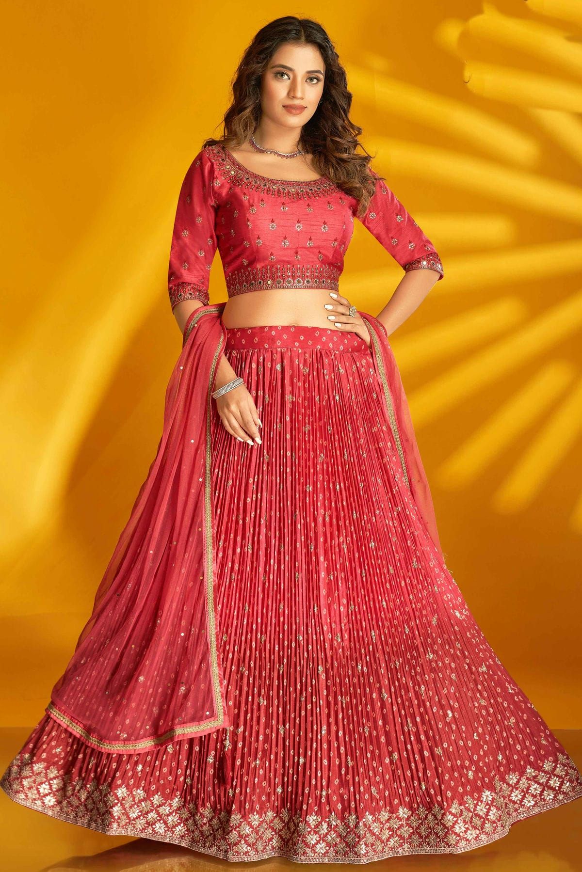 Silk Embroidery Lehenga Choli In Pink Colour LD04470338 A