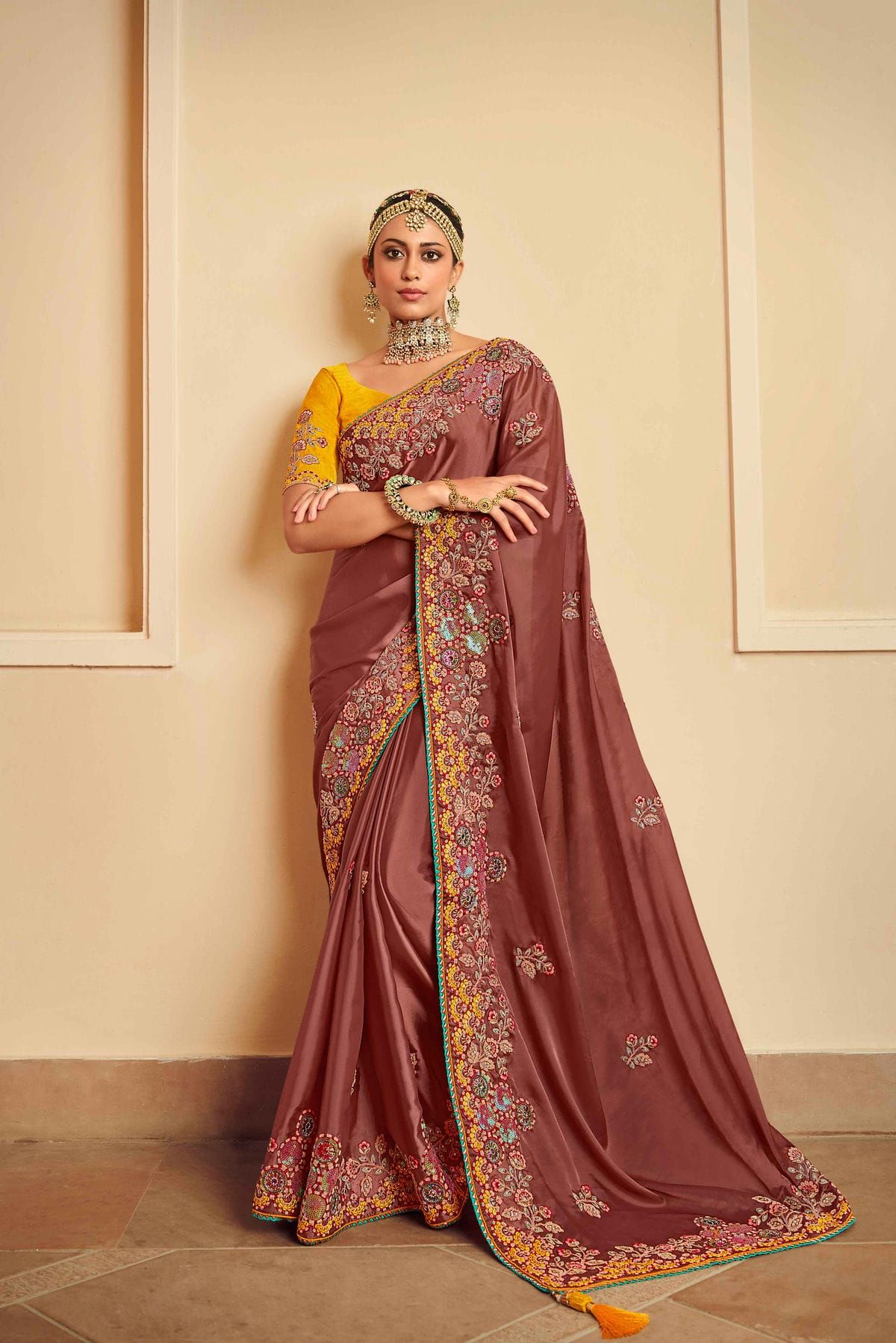 Shop Cream Pure Tissue Silk Saree Online in USA with Hand Embroidery – Pure  Elegance