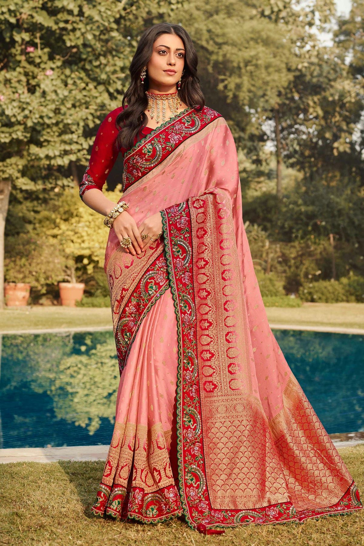 Red Moss Chunari Saree With Gota Patti Handwork, 6.3 M (With Blouse Piece)  at Rs 1350/piece in Jaipur