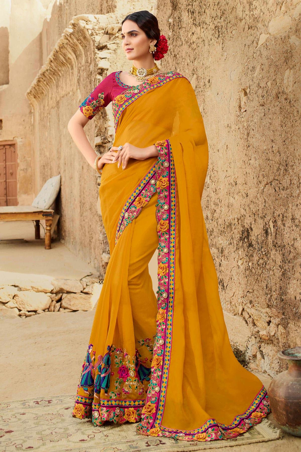 GEORGETTE SEQUENCE THREAD WORK SAREE 3090