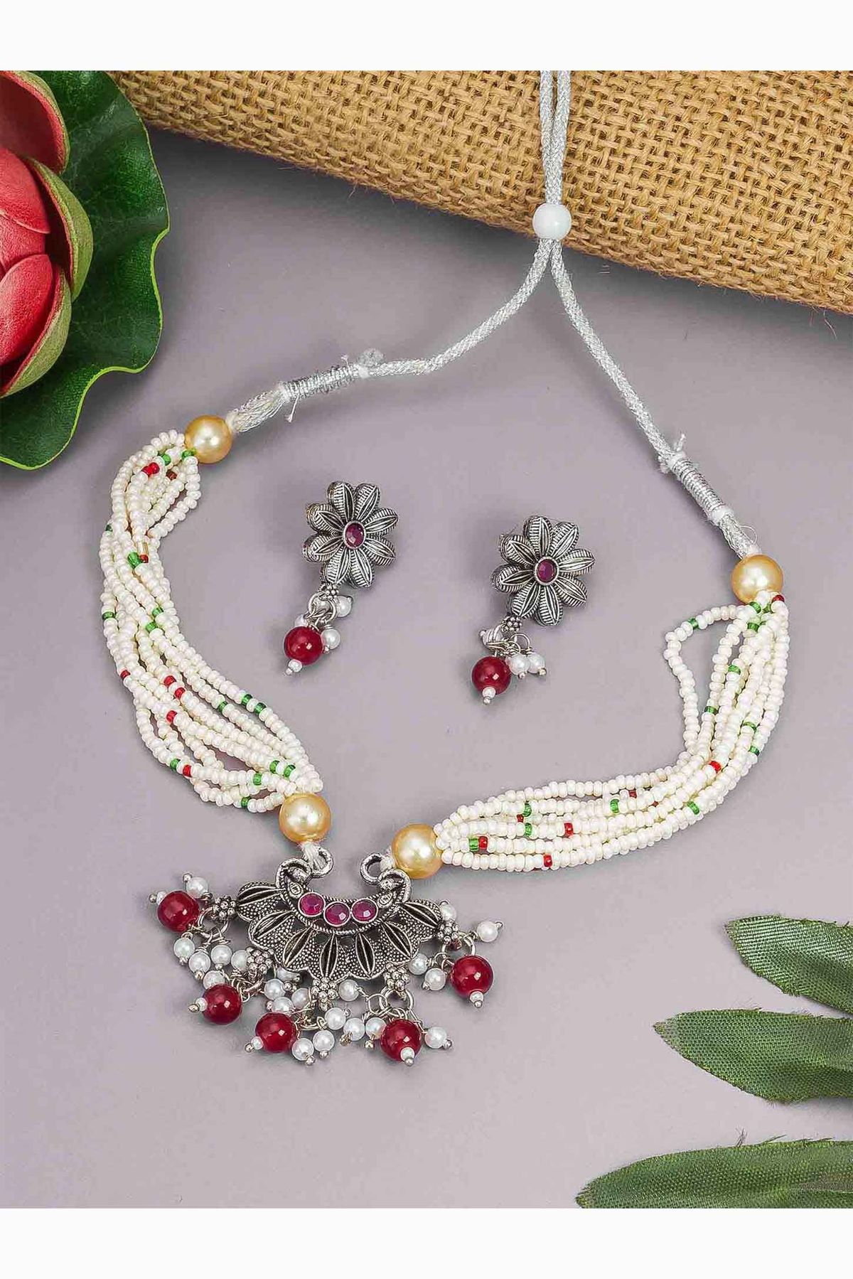 Marvelous Side Peacock Oxidised German Silver Necklace Set - South India  Jewels