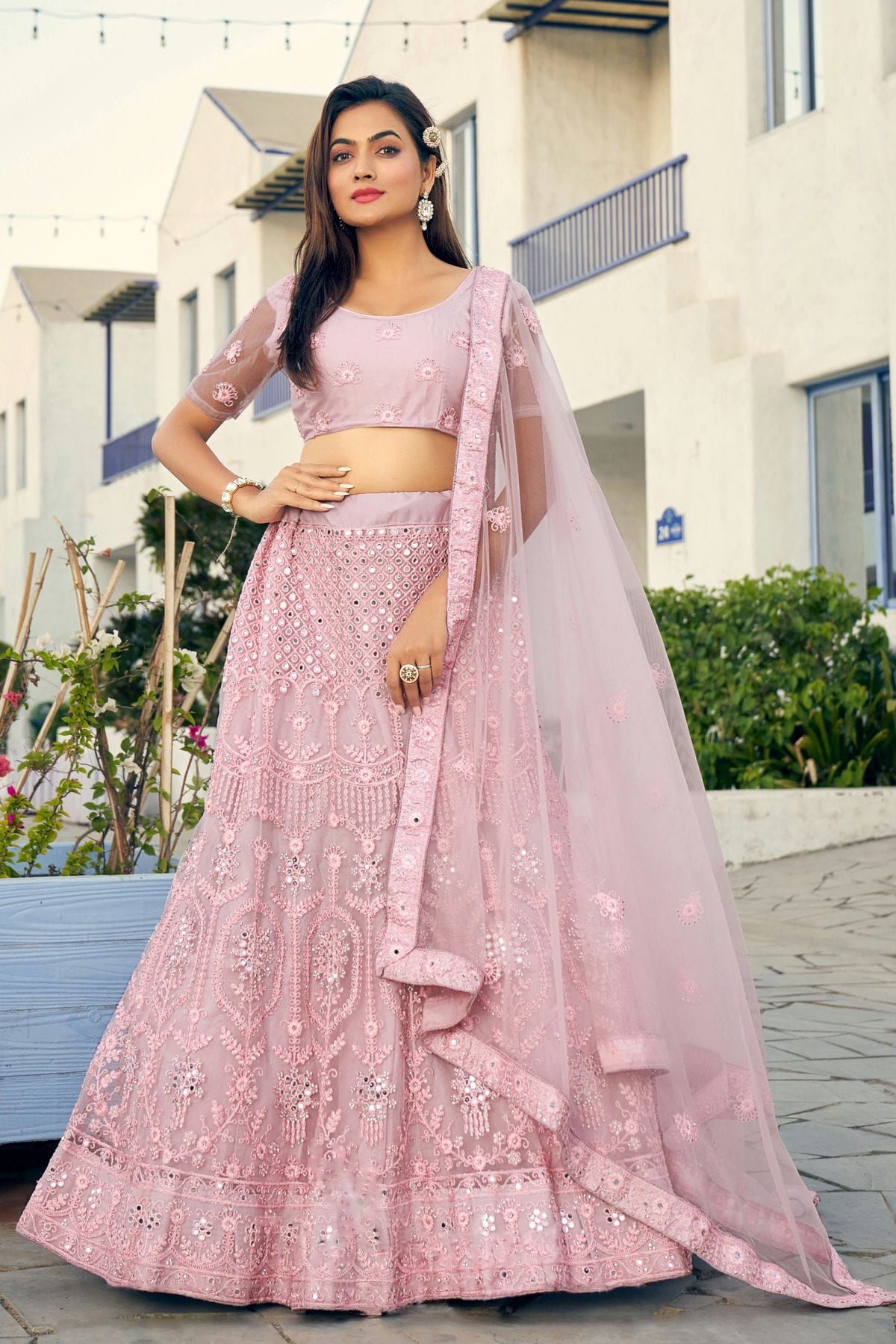 Viscose Rayon Thread Embroidered Work Stitched Lehenga Choli LD00430385 In  Pink Colour