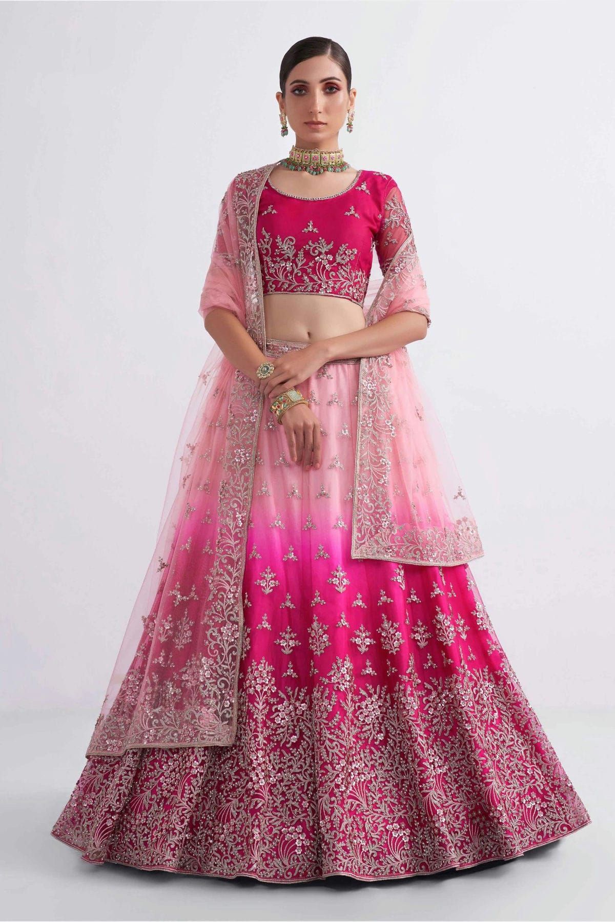 Net Embroidery Lehenga Choli In Dark Pink Colour - LD5680069