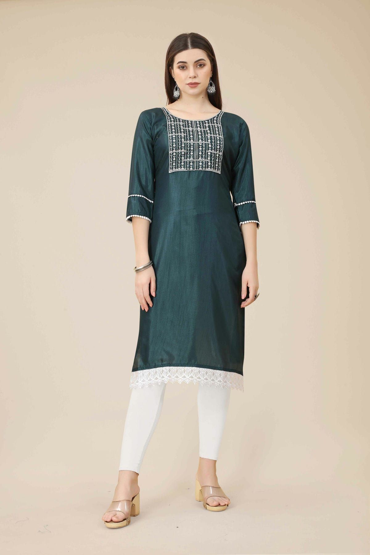 Rayon Embroidery Kurti In Pista Green Colour - KR5415755